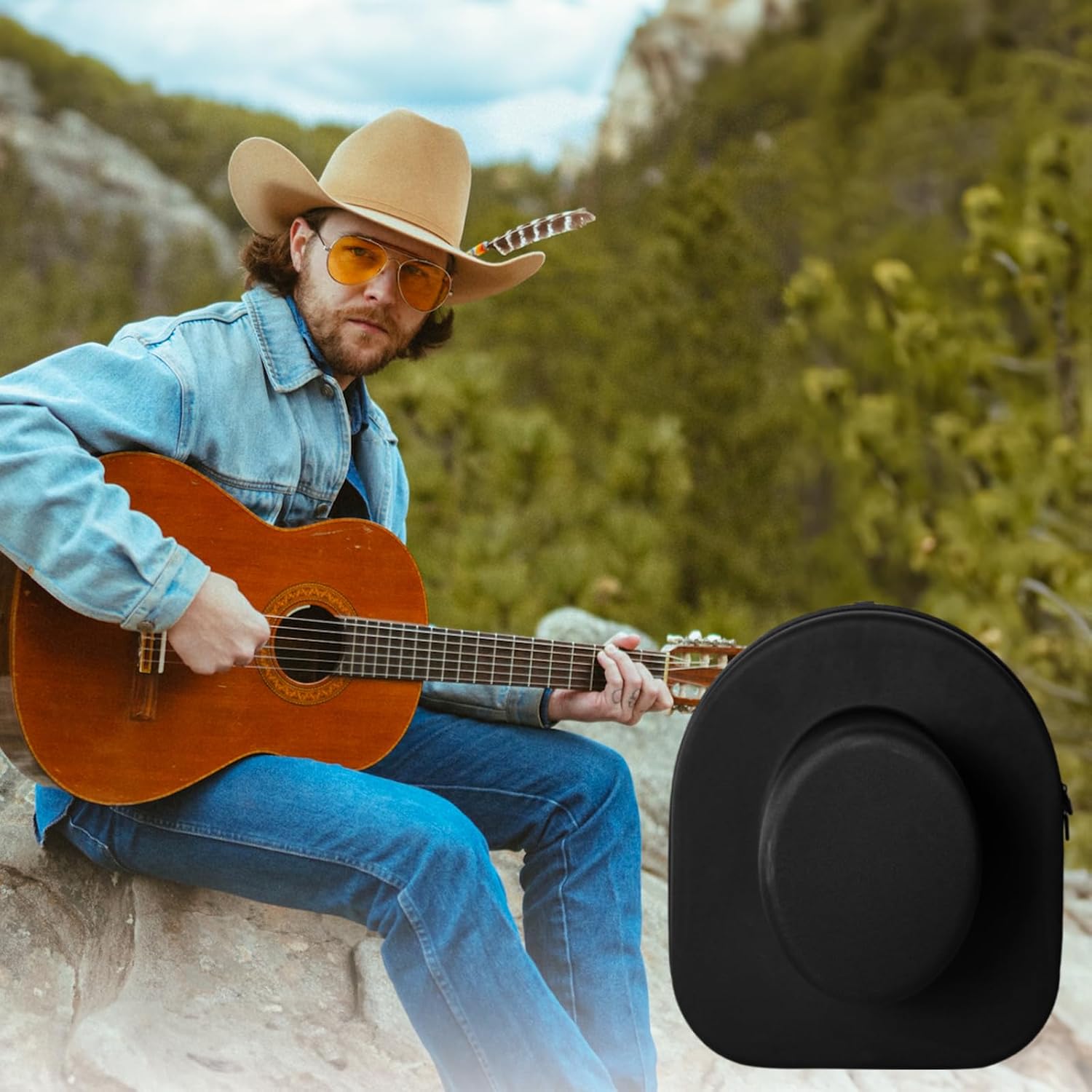 Funda de transporte para sombreros de viaje, caja de almacenamiento antipresión para sombreros con asa de transporte, correas de hombro y equipaje,
