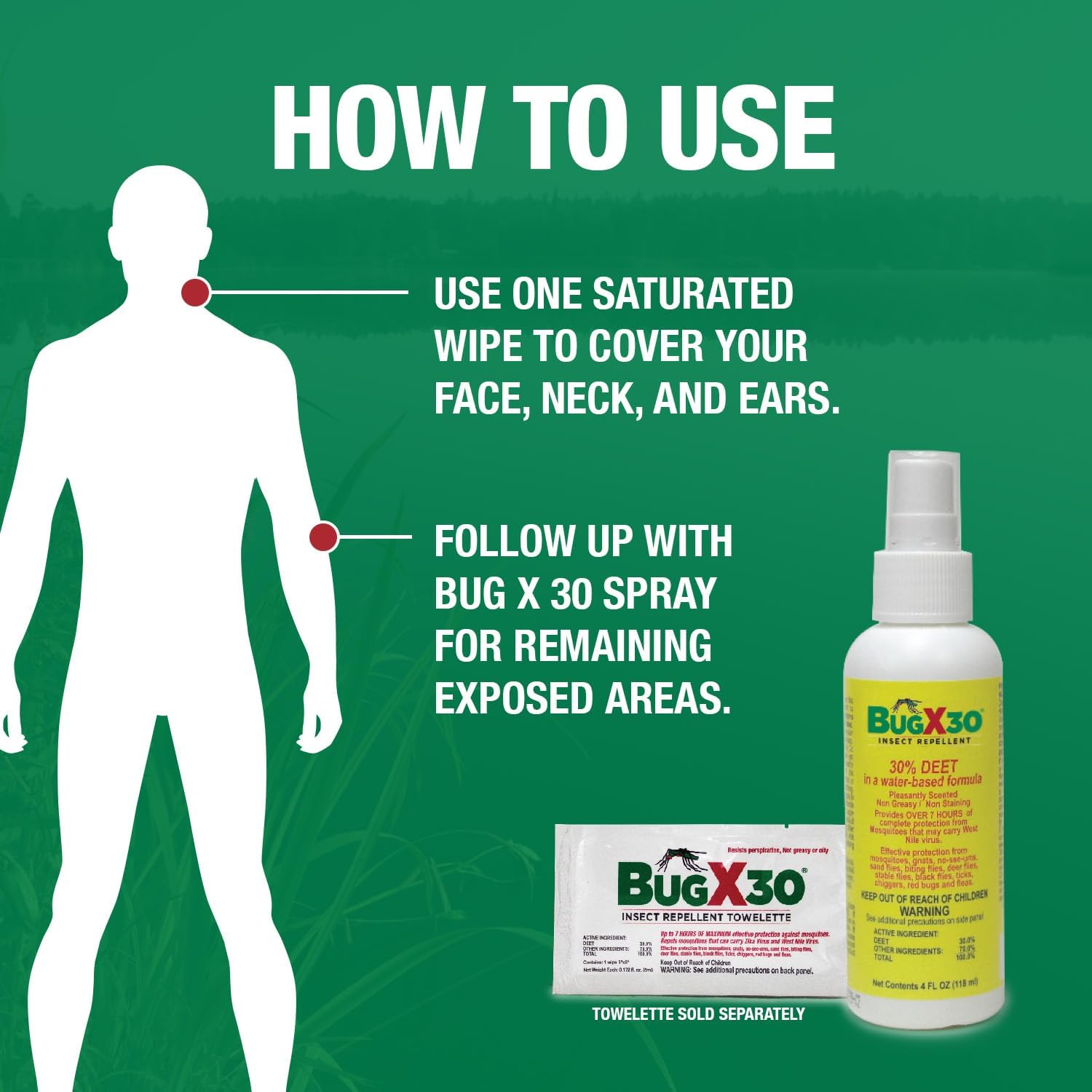 Bug X 30 Spray repelente de mosquitos, garrapatas e insectos con 30% DEET (botella de 8 onzas), más de 7 horas de protección contra 12 tipos de