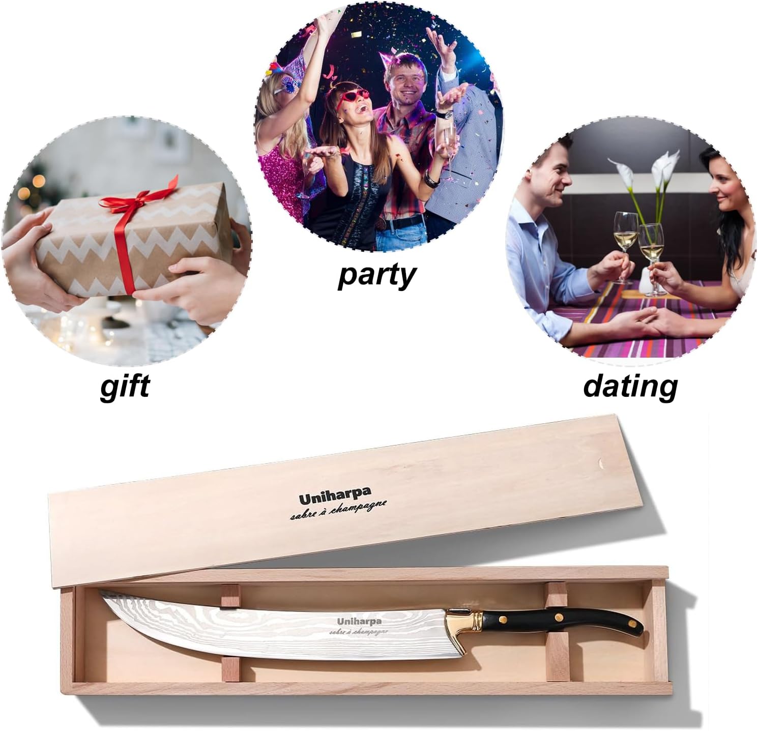 Abridor de vino Sable de champán con caja de regalo de madera Sable de vino Espada de champán Abridor de champán