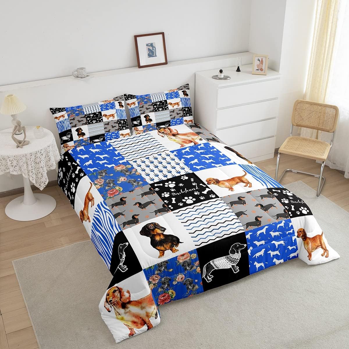 Erosebridal Edredón con temática de perro, tamaño individual, juego de ropa de cama de perro salchicha para adolescentes, jóvenes y adultos, edredón