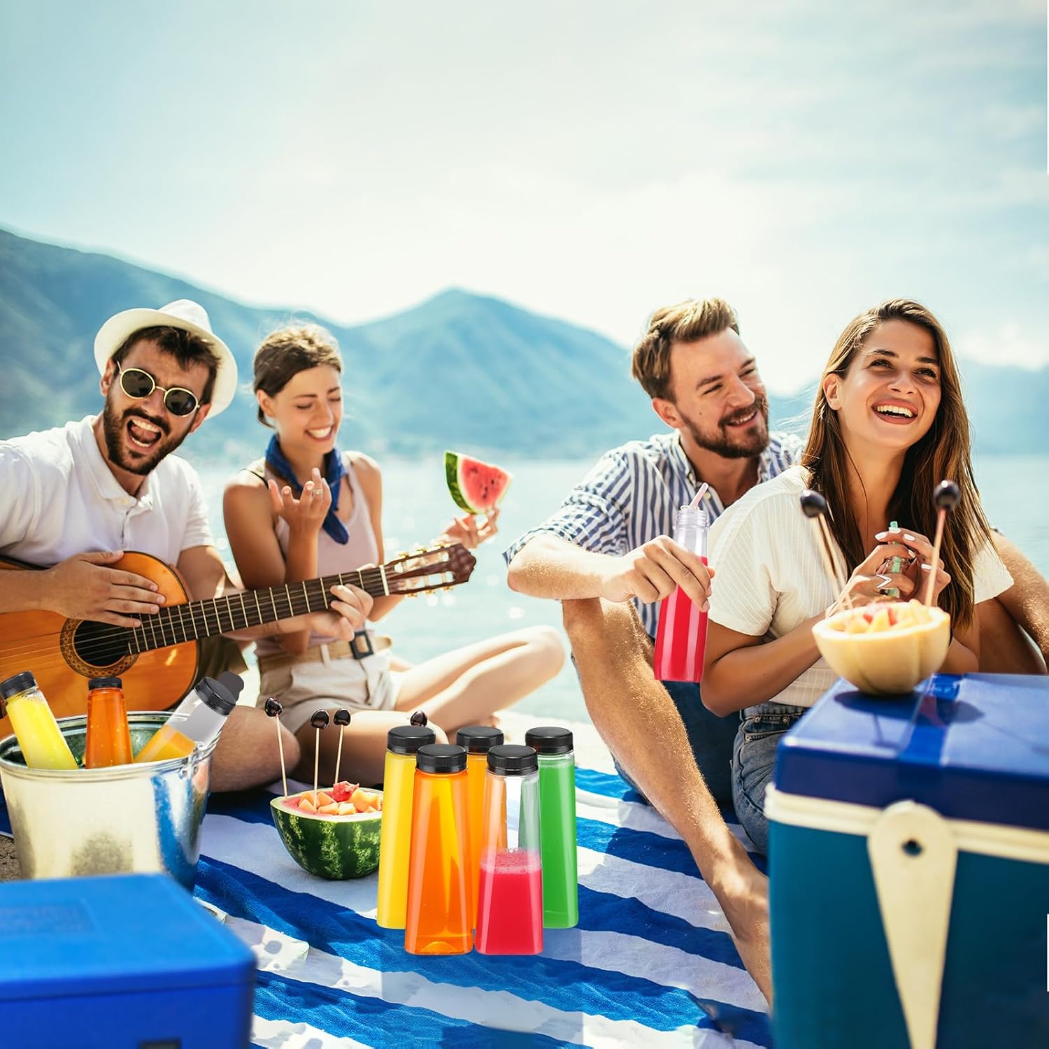 36 botellas de plástico para jugo, a granel con tapas, a prueba de fugas, reutilizables, botellas de agua transparentes vacías, recipientes de