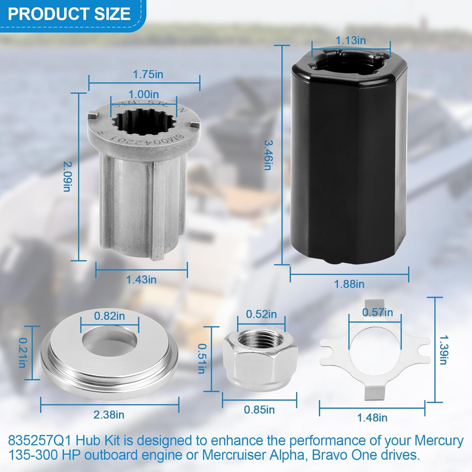 835257Q1 Kit de buje Flo-Torq II para motores Mercury 135-300 HP, Mercruiser Alpha, Bravo One, Mariner 40-60 HP CT, Alpha One Engines Drives