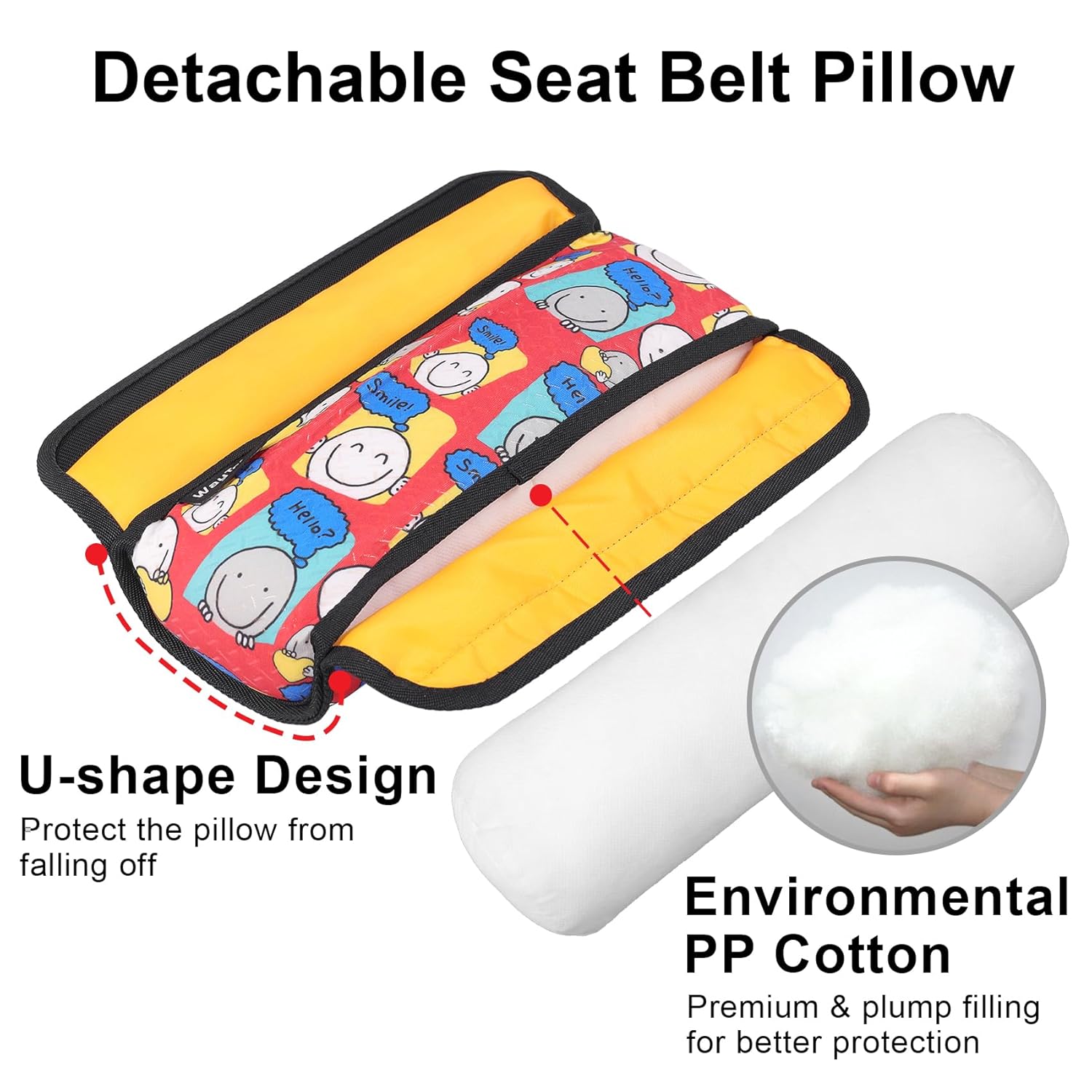 WayToGo Funda para cinturón de seguridad para niños, bonito patrón de dibujos animados para niñas y niños, cojín para cinturón de seguridad para