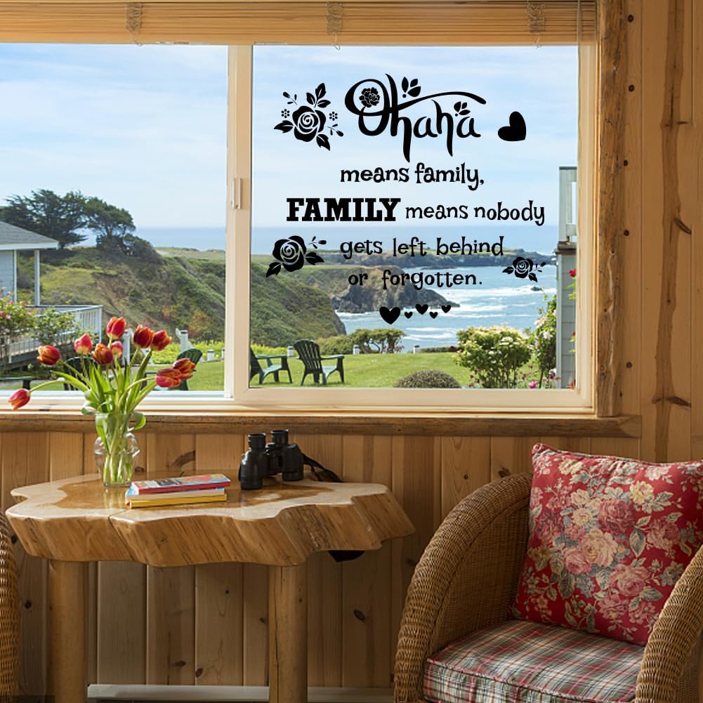 PLIGREAT Ohana Means – Calcomanías de pared con citas familiares, vinilo extraíble para sala de estar, dormitorio, sofá, fondo de TV, pasillo,