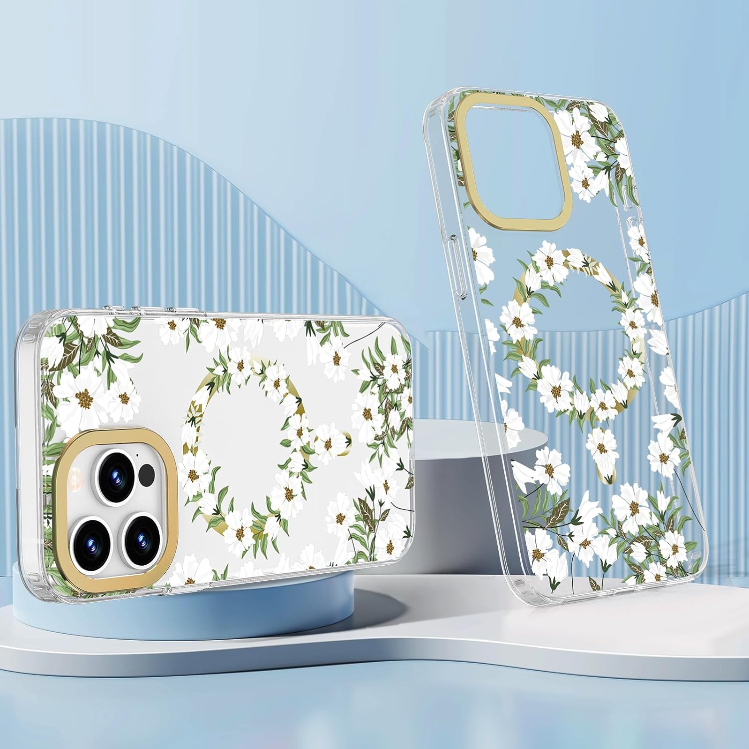 MILPROX Funda compatible con iPhone 15 Pro Max, compatible con MagSafe, bonito patrón floral de flores para niñas y mujeres, funda protectora