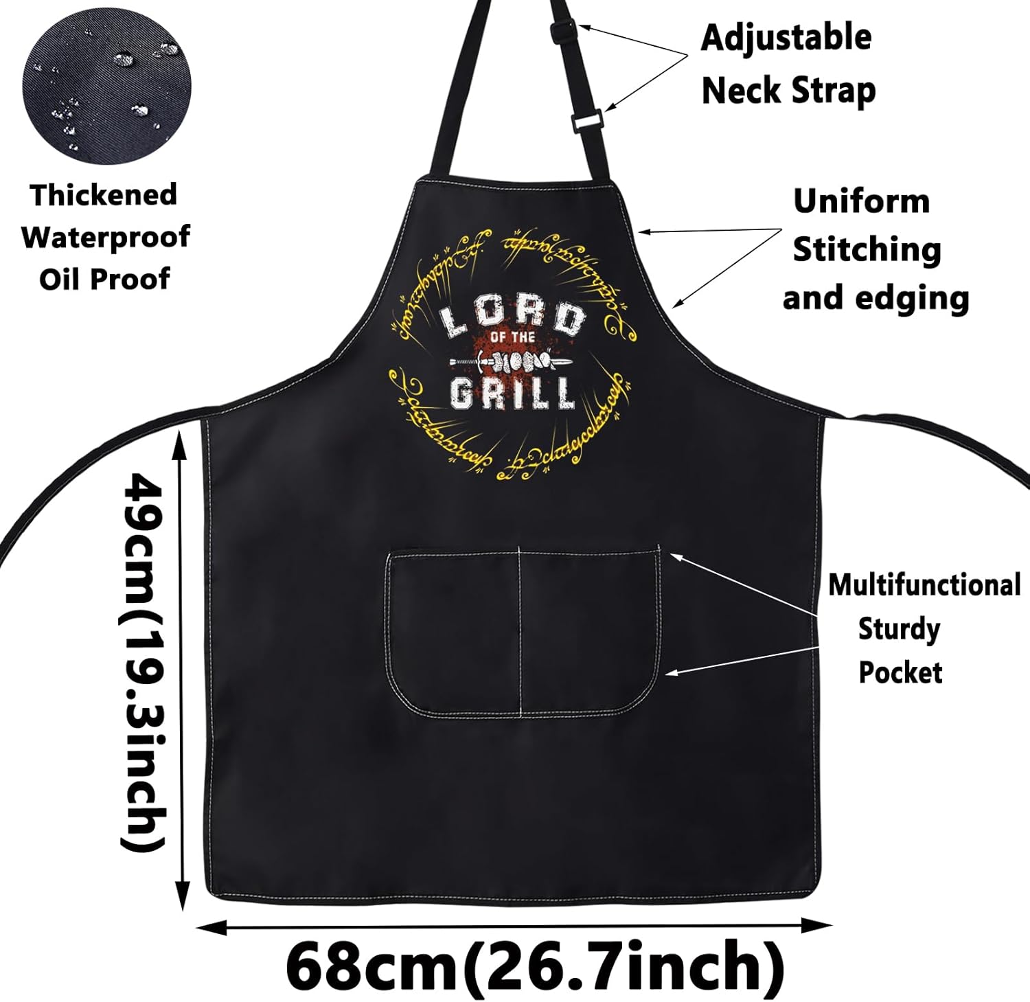 WZMPA LOTR Delantal de cocina para fanáticos de la película, regalo de Lord Of The Grill Delantal ajustable con bolsillos para cocinar a la parrilla