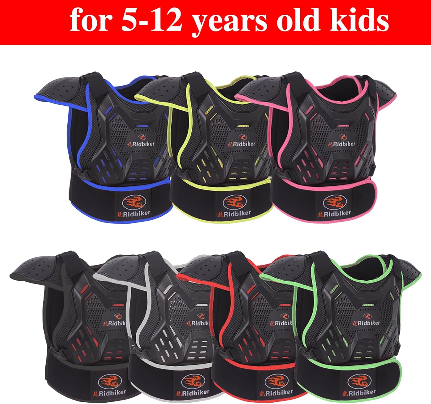 RIDBIKER Armadura de motocicleta para niños, protector de pecho para niños, equipo de protección de motocicleta, chaleco de armadura corporal,