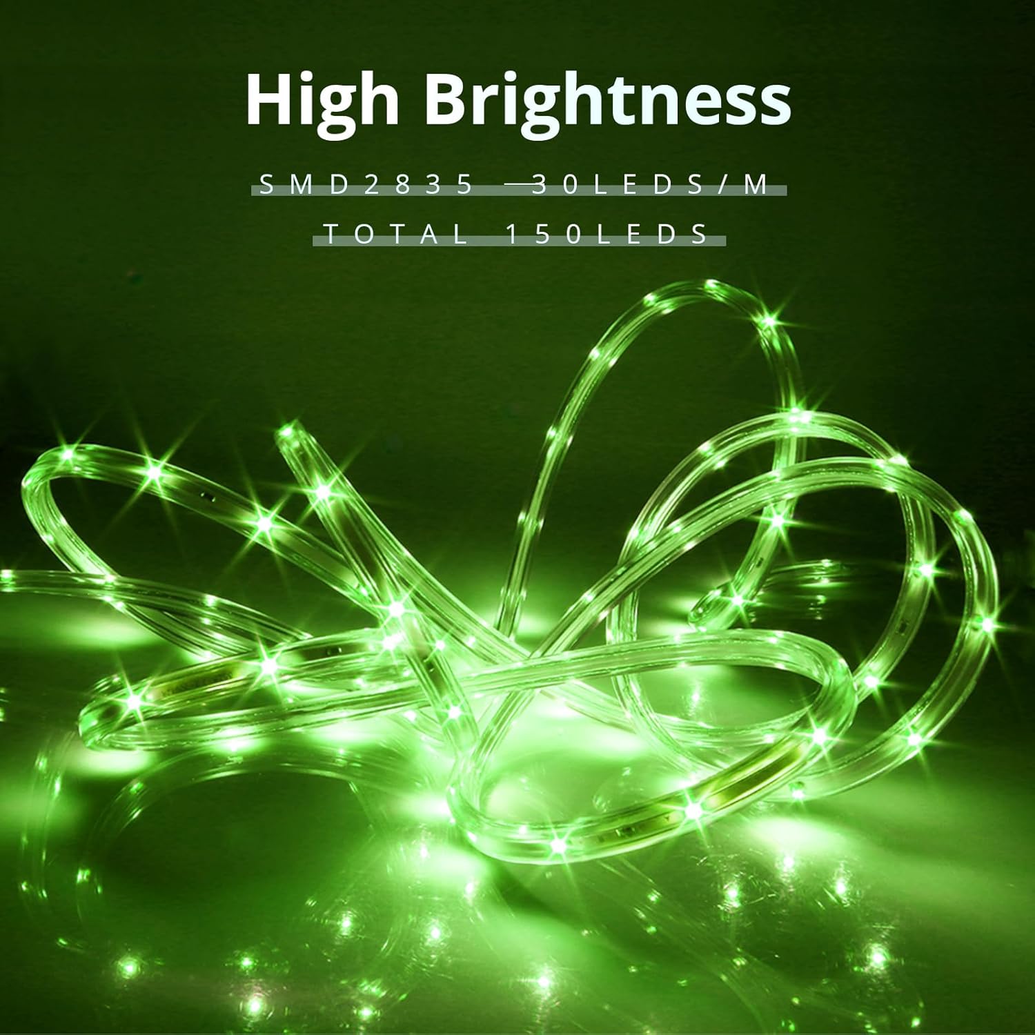 Tira de luces LED de 16.4 pies, color verde, plana, flexible, enchufable, conectable, impermeable, para decoración del hogar, Navidad, jardín,