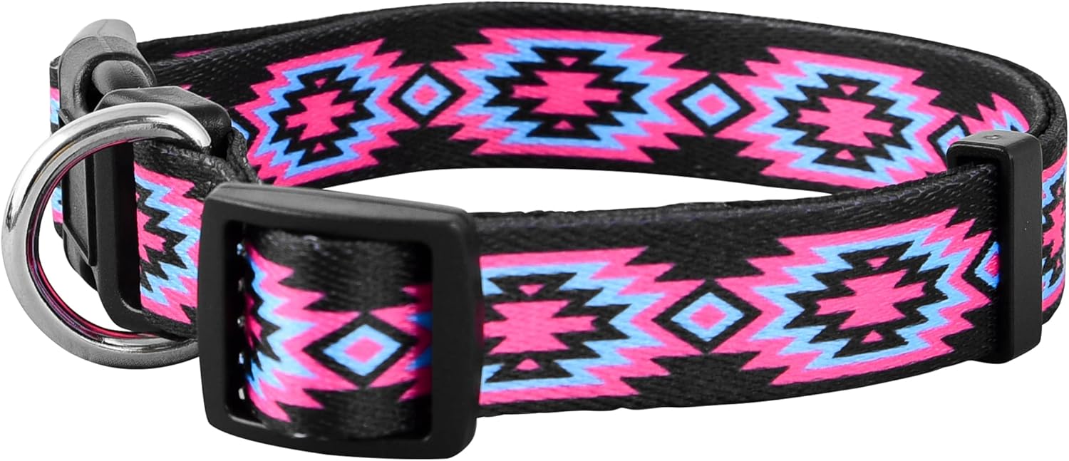 Native Pup Collar de perro occidental, bonito diseño azteca tribal, macho y hembra (L, rosa)