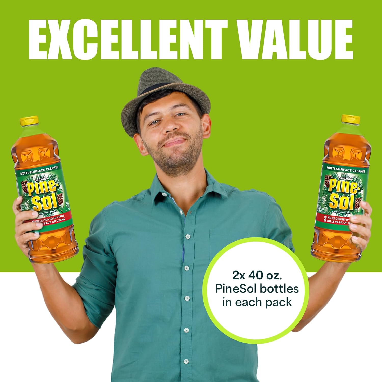 Pinesol Limpiador multisuperficie, paquete de 2 limpiadores y desodorantes multiusos de 40 onzas, limpiador original de superficies de aroma de