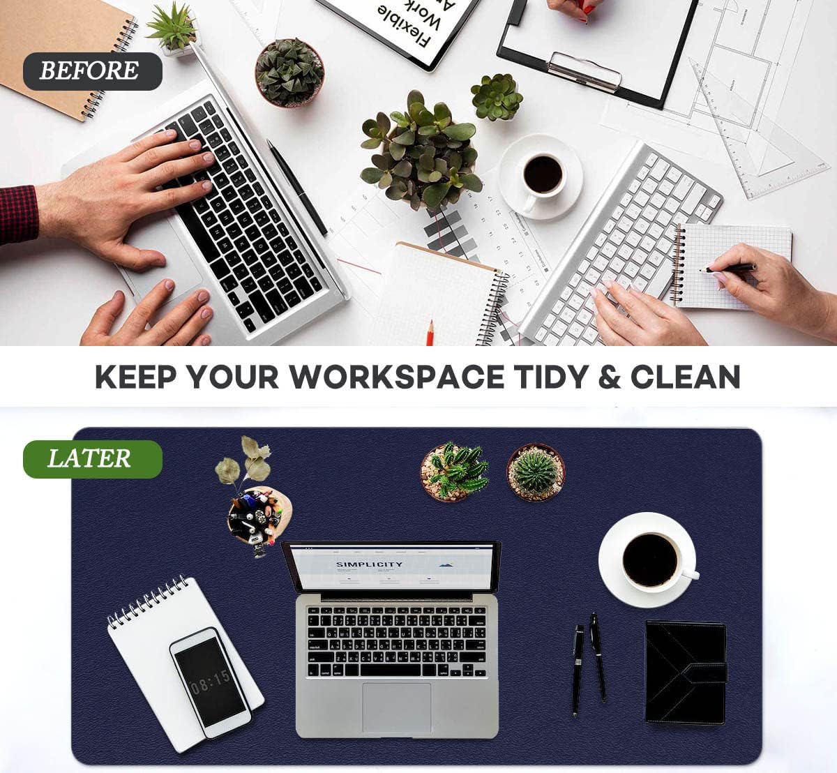 ProValley Alfombrilla antideslizante de piel de PVC impermeable para escritorio, protector para mesa de escritorio en la parte superior de los