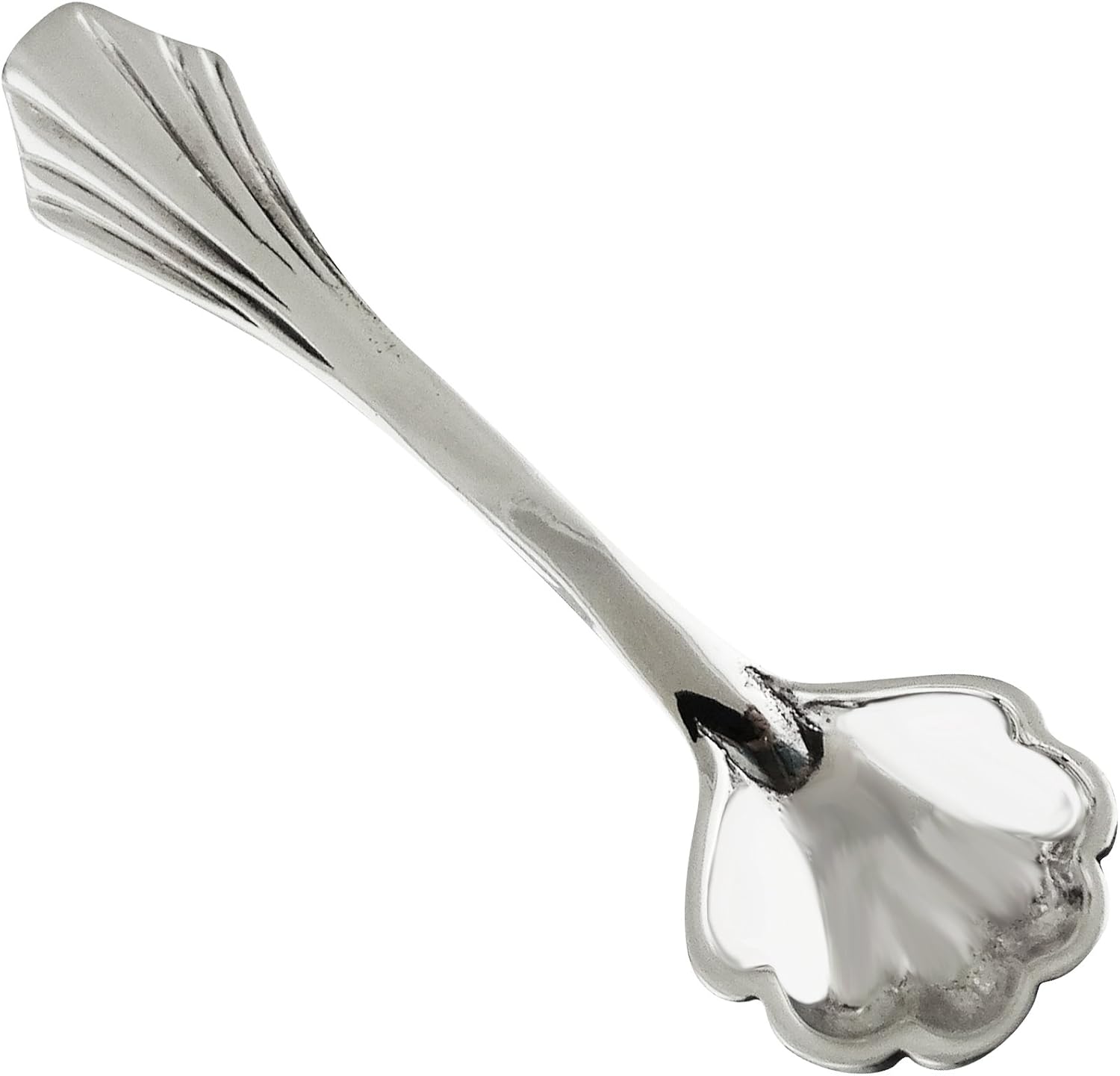 Cuchara de sal pequeña con borde festoneado de plata de ley, cucharas de mostaza
