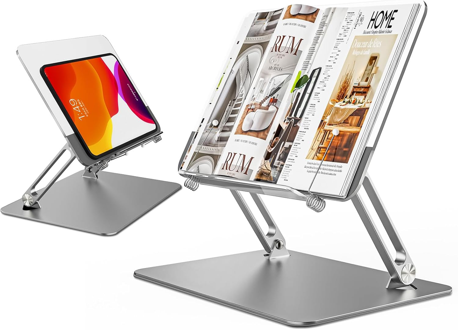 Soporte de acrílico para lectura, soporte ajustable de aluminio con múltiples ángulos y alturas, soporte ajustable para libros y clips de página,