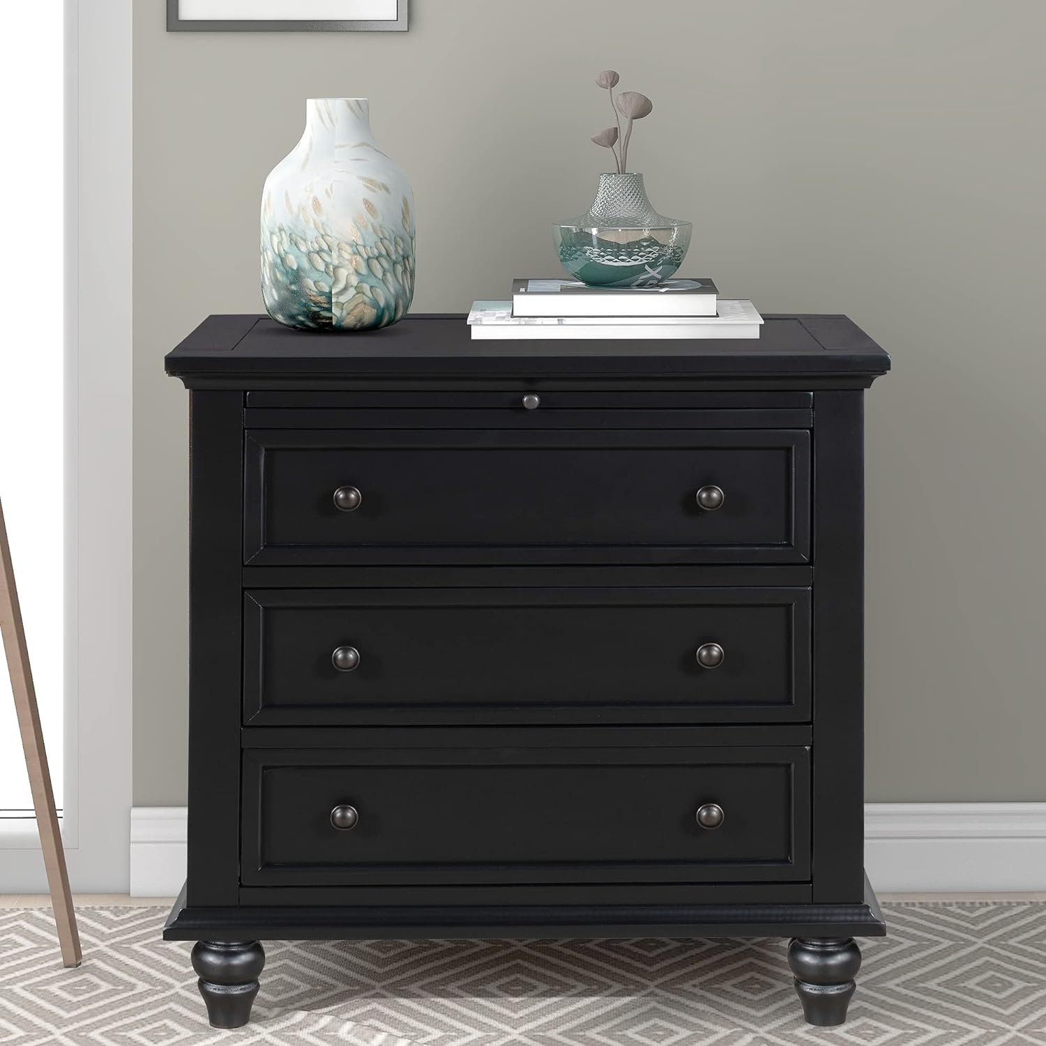 Harper & Bright Designs Mesita de noche con 3 cajones para dormitorio, mesita de noche con bandeja extraíble, cómoda lateral moderna de madera para