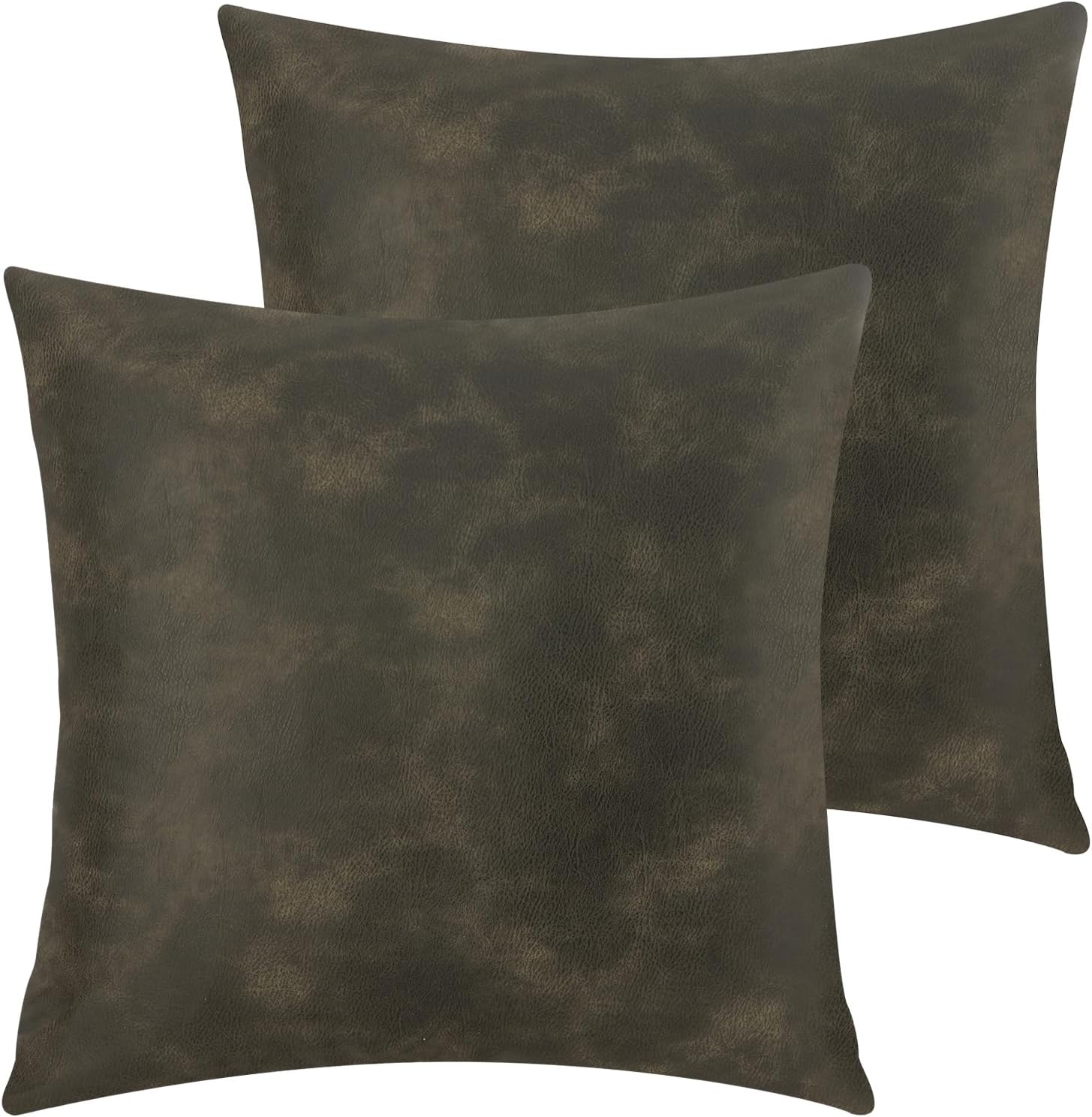 Juego de 2 fundas de almohada decorativas de piel sintética de color verde oliva, 24 x 24 pulgadas, fundas de almohada modernas de estilo bohemio