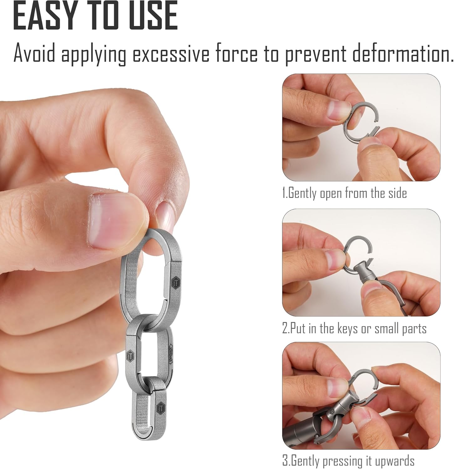 KeyUnity Mini Split Key Ring Quick Release Key Organizer, Titanium Carabiner Keychain Liner for Connecting Home Car Keys