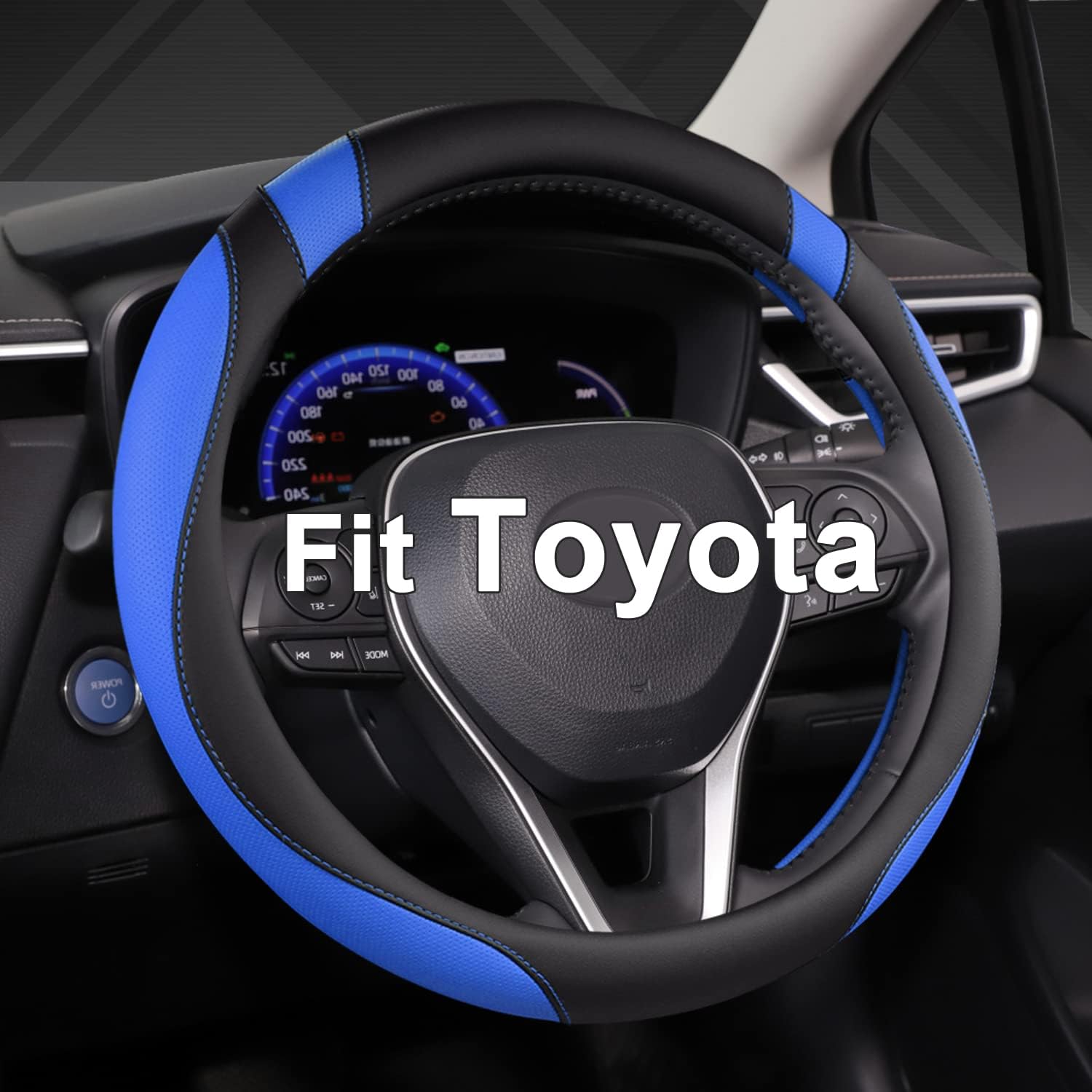 West Llama Funda personalizada para volante de automóvil para Toyota Tacoma, 4Runner, Tundra, Sequoia, 15.5-16 pulgadas (negro + azul, tamaño grande)
