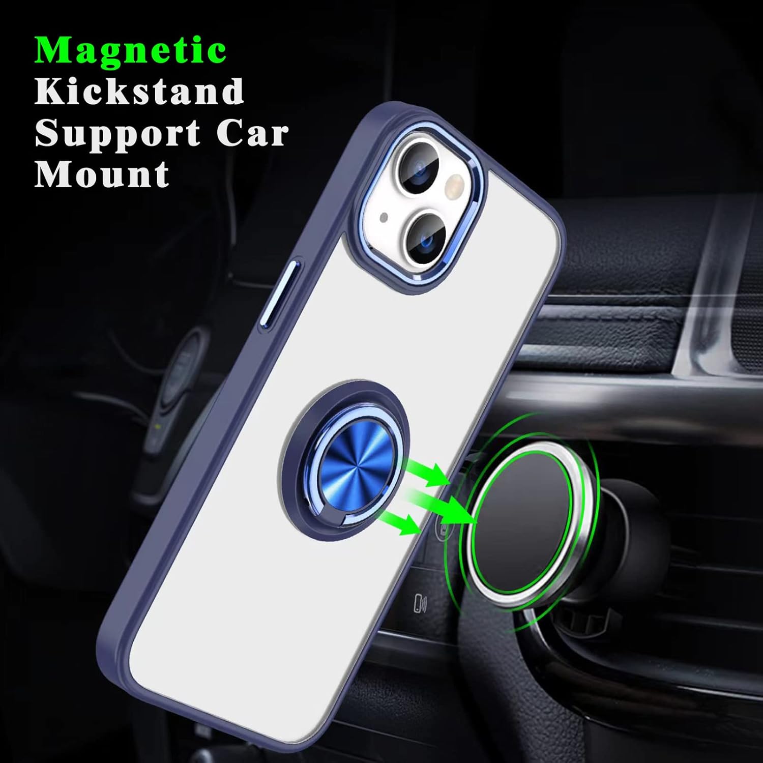 aowner Funda transparente para iPhone 14 Pro con soporte de anillo, soporte magnético de 360 giratorio para automóvil, bordes galvanizados que no se
