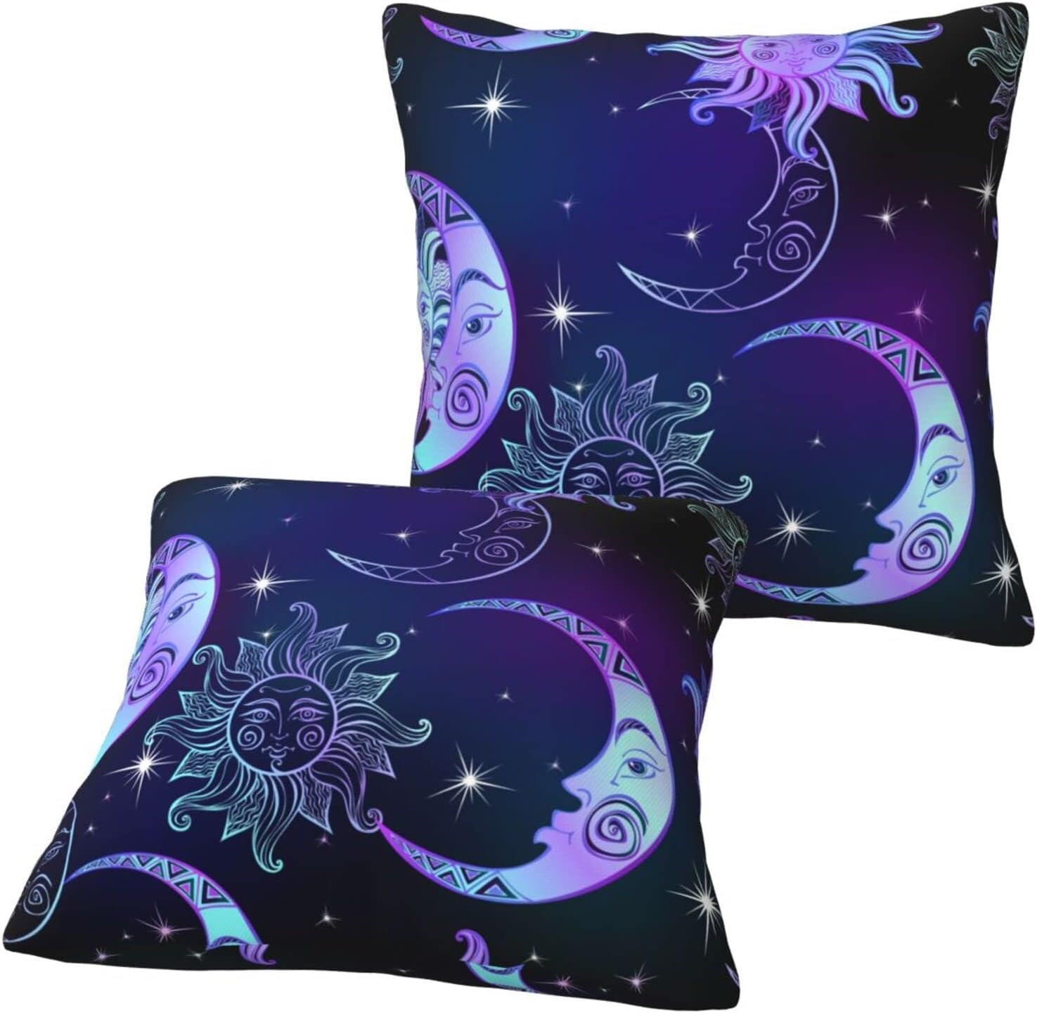 Fundas de almohada moradas, sol, luna, estrellas, patrón de doble cara, fundas de cojín cuadradas para sofá, fundas de cojín de 18 x 18 pulgadas