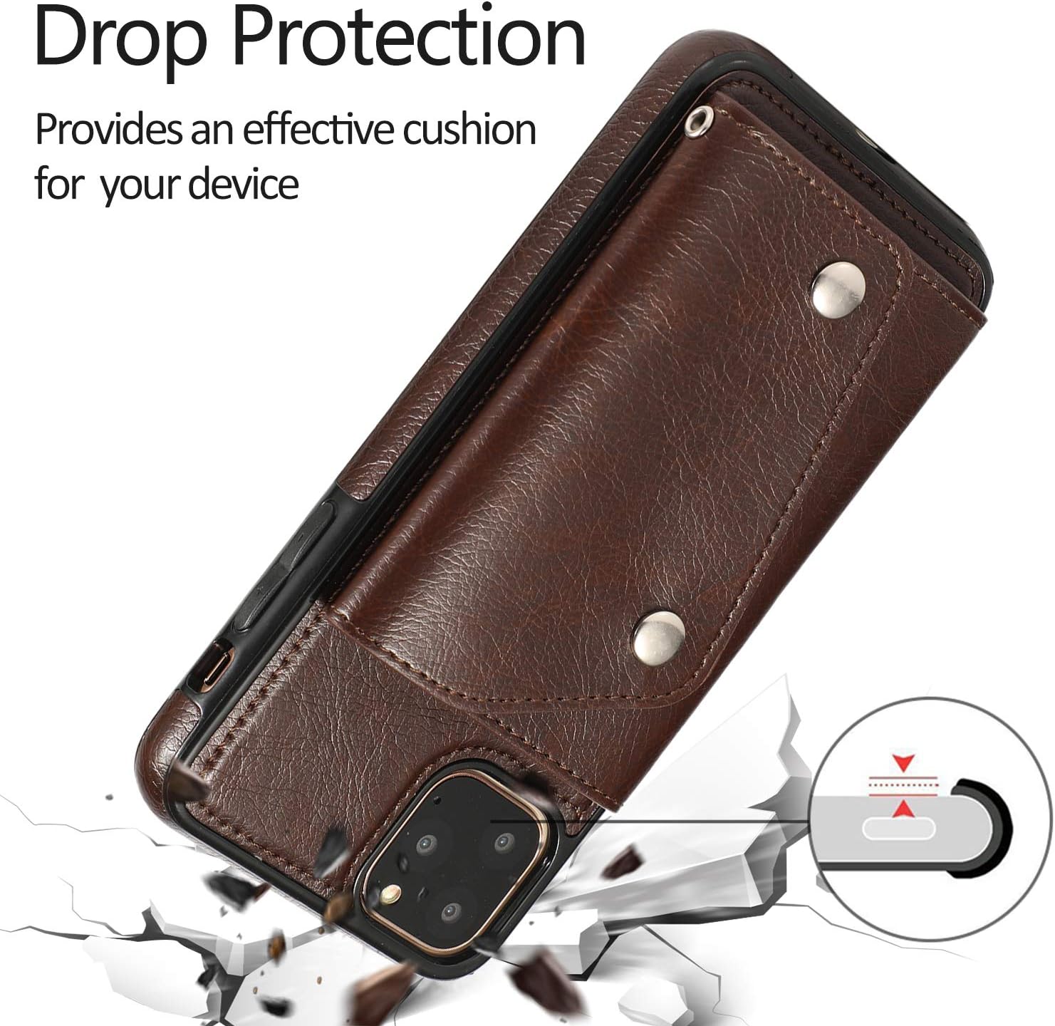 LUVI Funda para iPhone 11 Pro Max con correa para el cuello, correa cruzada, correa de muñeca, funda protectora con ranura para tarjeta de crédito,