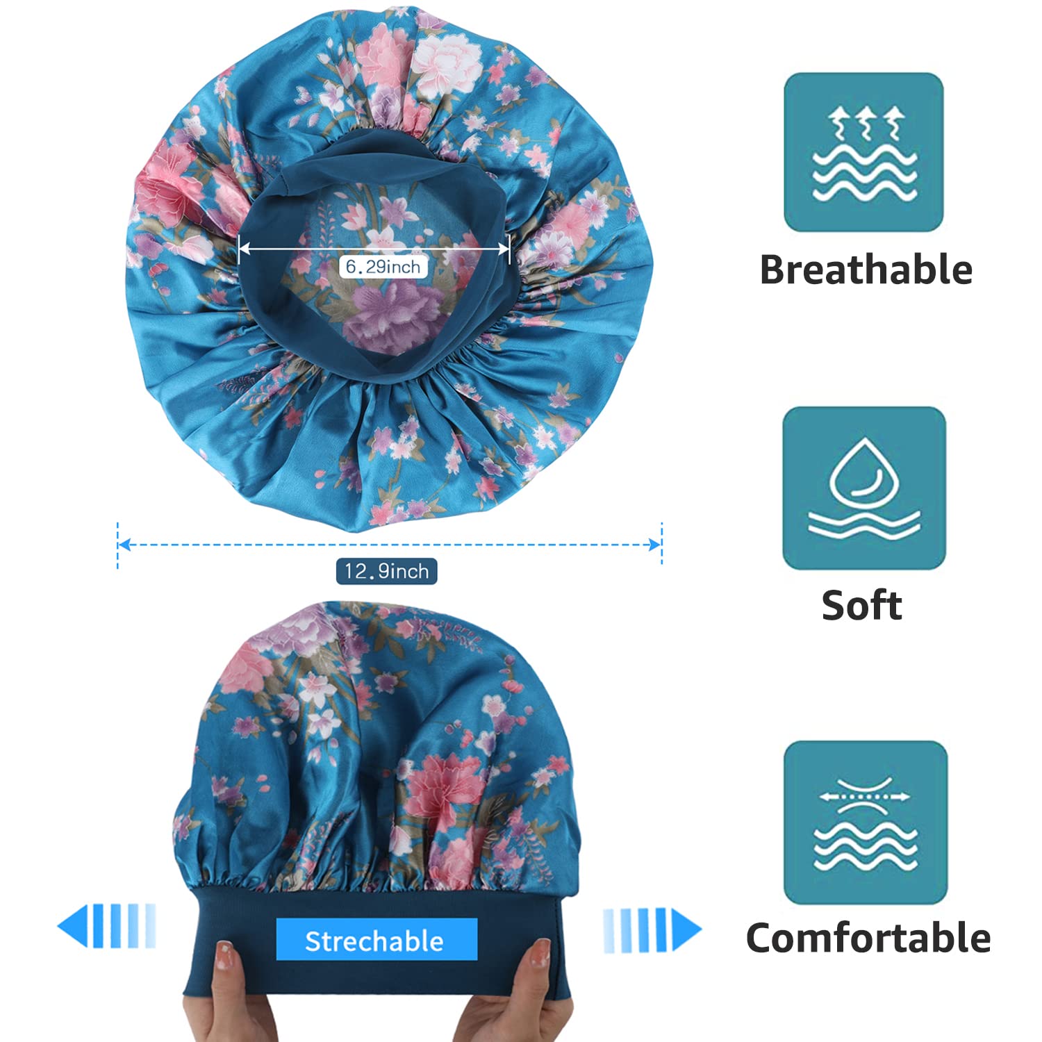 4 gorros de seda de satén para dormir, gorro de seda para dormir, capó para dormir para mujeres negras, gorro de seda de banda ancha para cabello