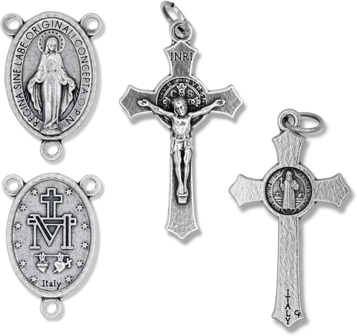 Caritas et Fides Kit de rosario italiano para 5 rosarios  Cruz y centro de rosario católico con crucifijo de San Benito de 1.5 pulgadas y medalla
