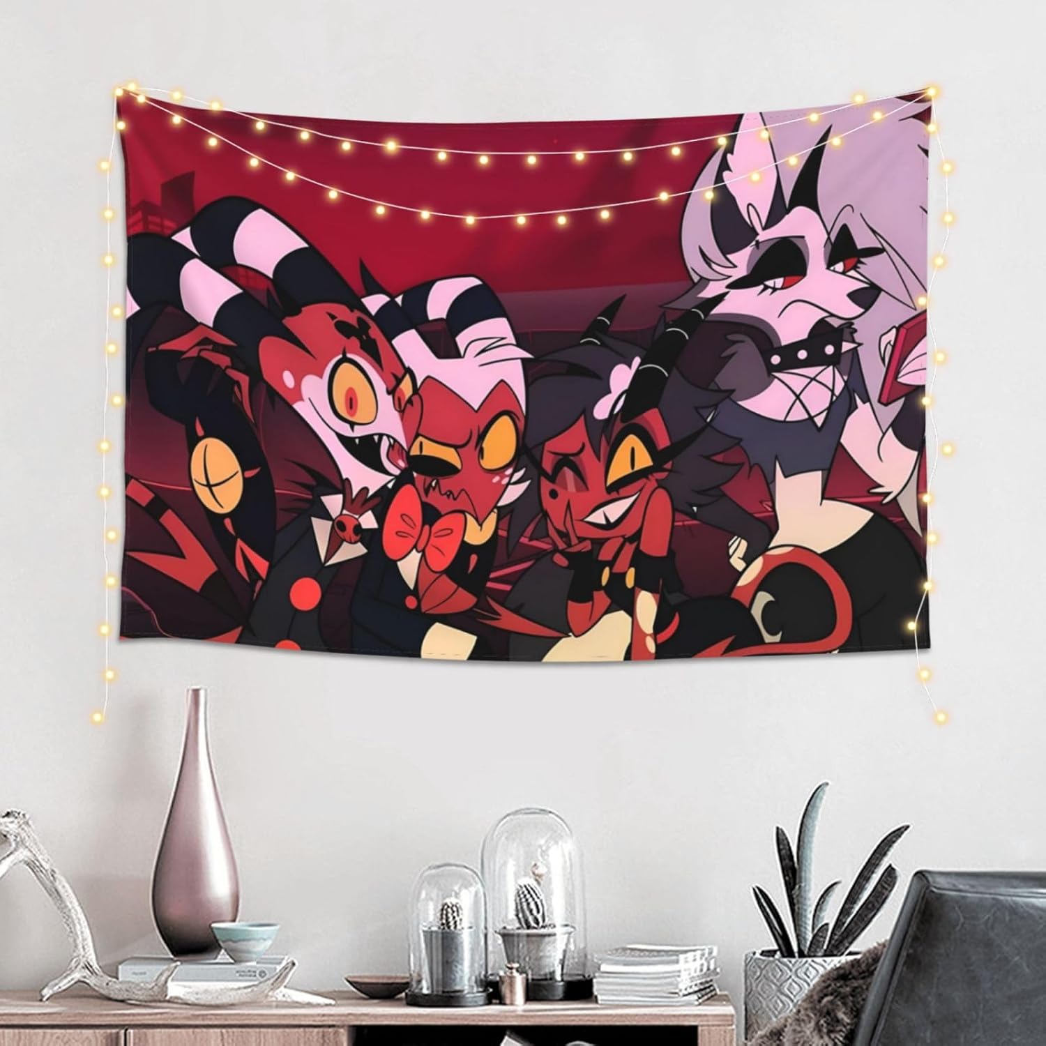 Helluva Boss Tapiz ondulado para colgar en la pared, decoración del hogar, manta de pared para dormitorio, sala de estar, dormitorio, póster (60 x