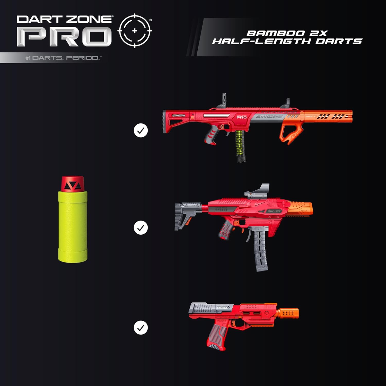 Dart Zone Pro-Series Bamboo 2X – Recambio de dardos de espuma de media longitud