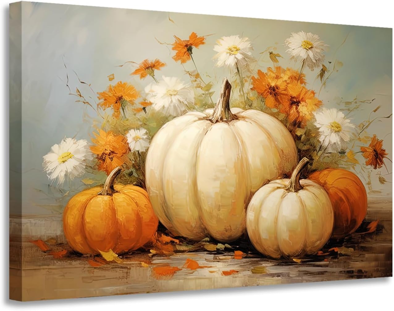 GLOKAKA Arte de pared de calabazas de otoño y otoño, arte rústico de otoño, pintura al óleo vintage de Acción de Gracias, impresiones estiradas y