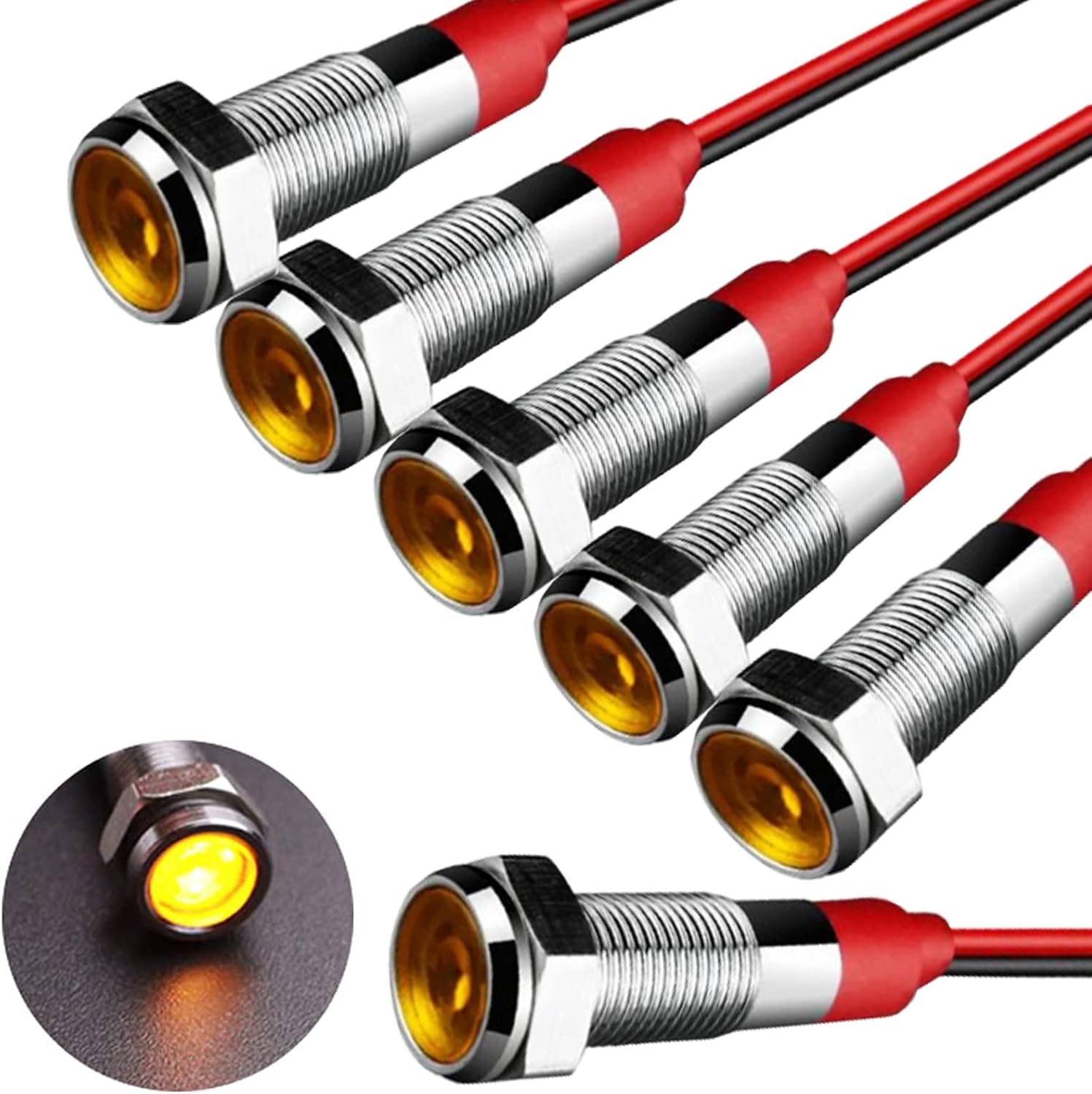 6 unids 14 “LED de señal de metal luz indicadora 12v24 V DC impermeable amarillo luces de señal plana con 5.906 in alambre luces de advertencia para