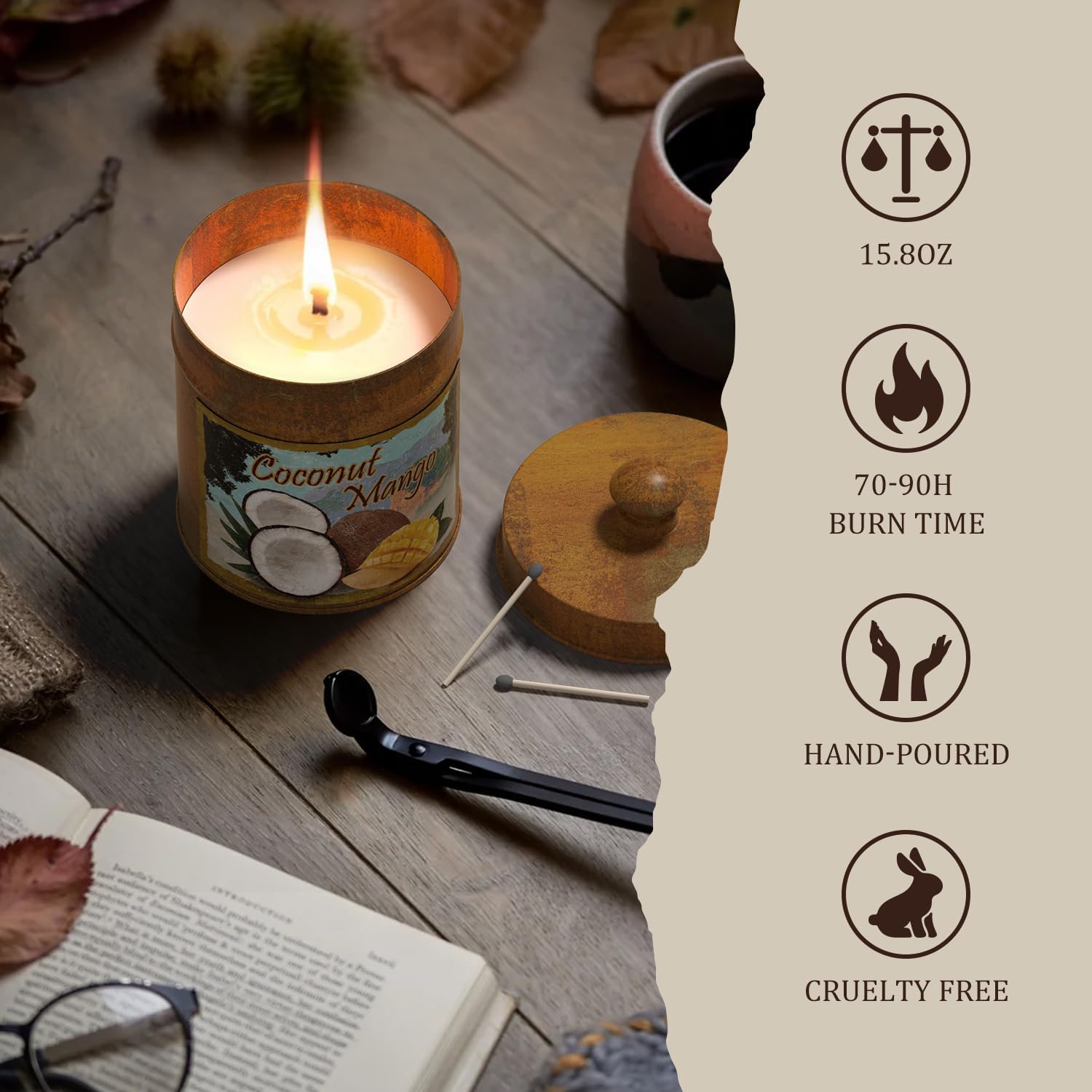 Velas perfumadas  Coco y mango  Vela de aromaterapia de soja para el hogar  Fabricado con cera de soja natural y aceites esenciales  Vela en tarro