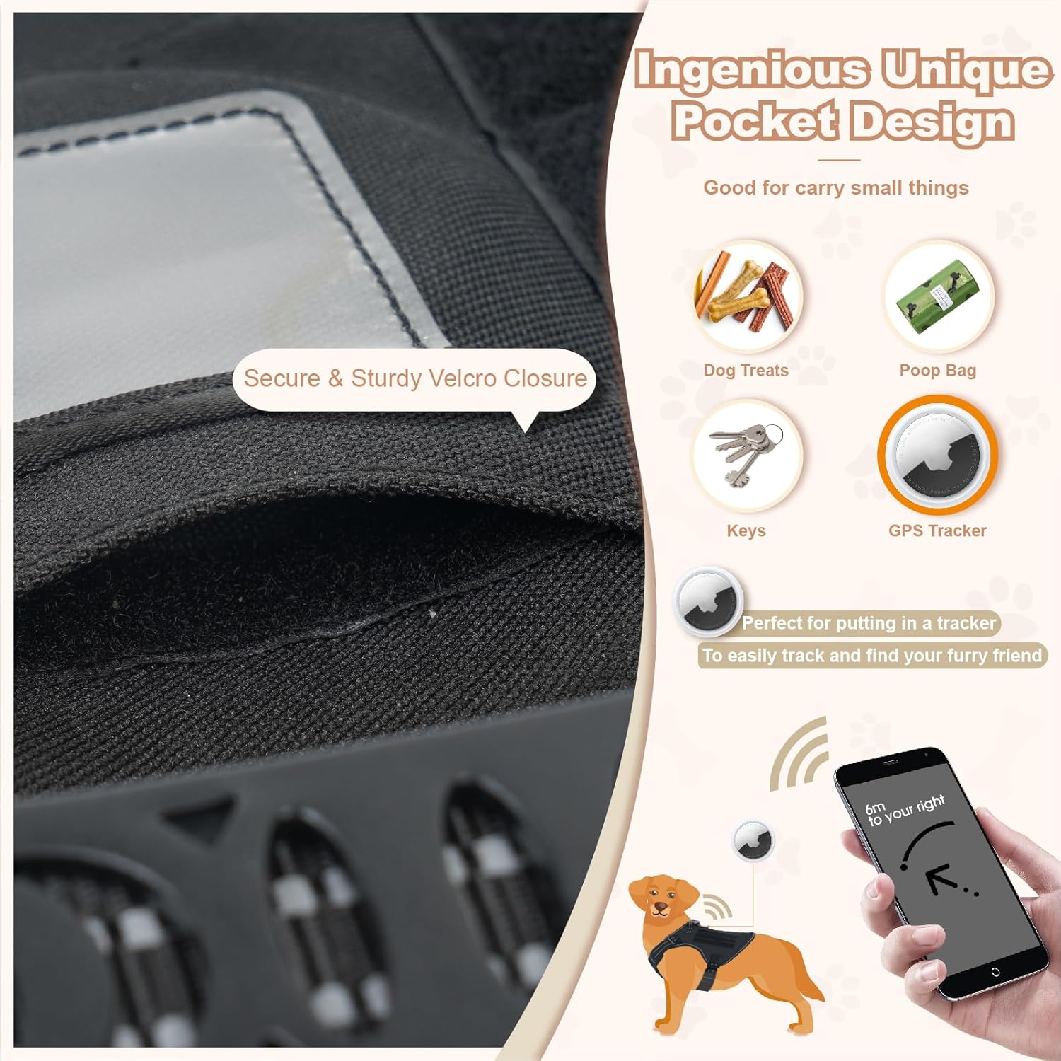 Arnés para perros grandes, antitirones, con soporte AirTag, arnés ajustable para perro de servicio, arnés con asa, suave acolchado y reflectante,