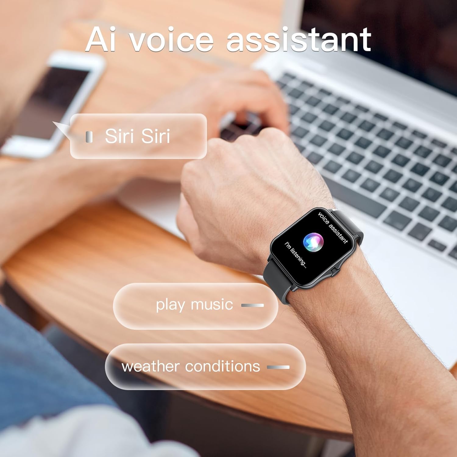 Reloj inteligente (respuestahacer llamadas) Bluetooth rastreador de actividad física con frecuencia cardíaca, monitor de sueño, asistente de voz AI,
