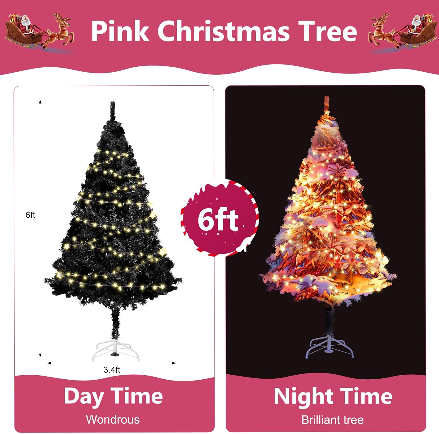 Arthas Árbol de Navidad negro de oropel de Halloween de 6 pies para decoración del hogar, oficina, fiesta, Navidad, vacaciones, temporada,