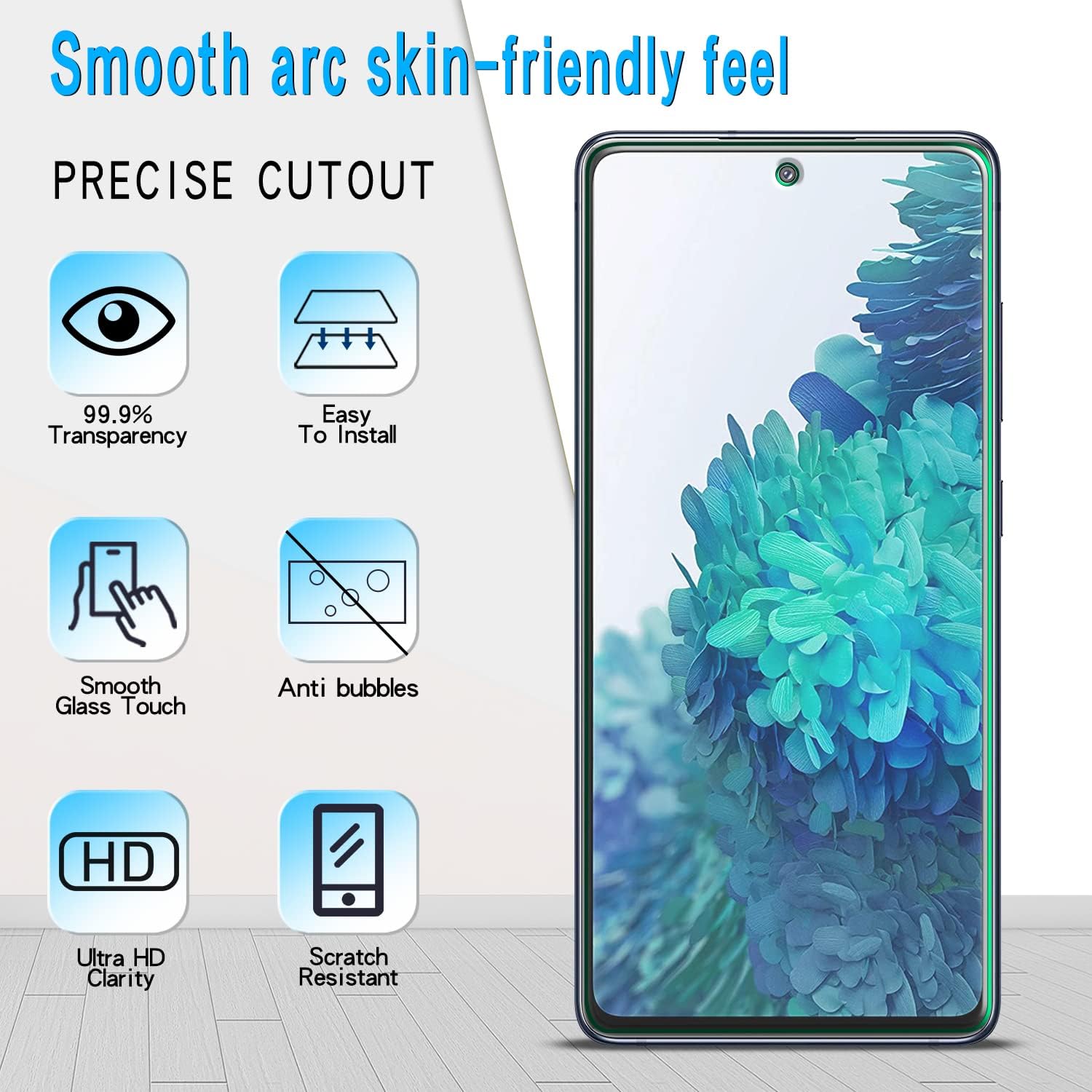 Slanku Paquete de 3 protectores de pantalla para Samsung Galaxy S20 FE, vidrio templado S20 FE 5G, compatible con lector de huellas dactilares, sin