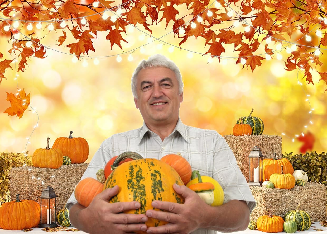 Alltten Telón de fondo de otoño de 7 x 5 pies para fotos de Acción de Gracias, otoño, arce, calabaza, cosecha, fondo, decoración temática de otoño,