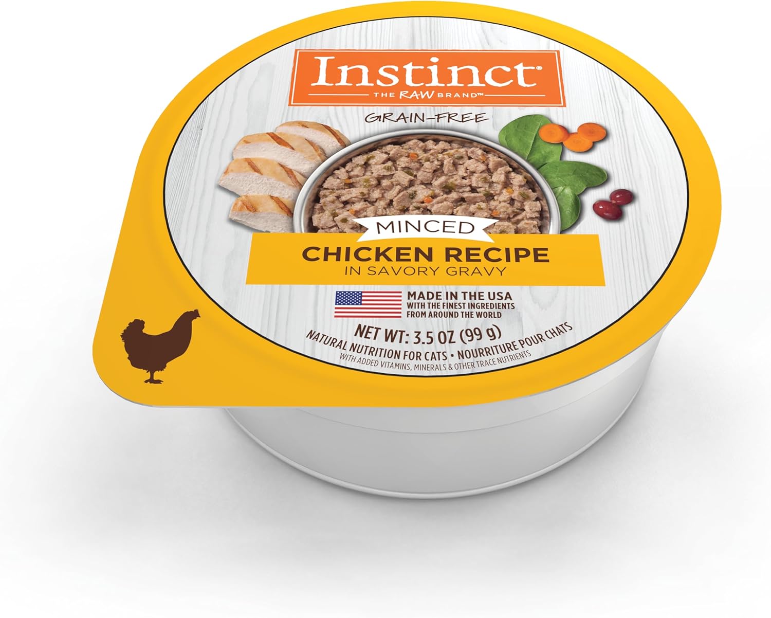 Instinct Receta picada sin granos con pollo real, comida húmeda natural para gatos, tazas de 3.5 onzas (caja de 12)