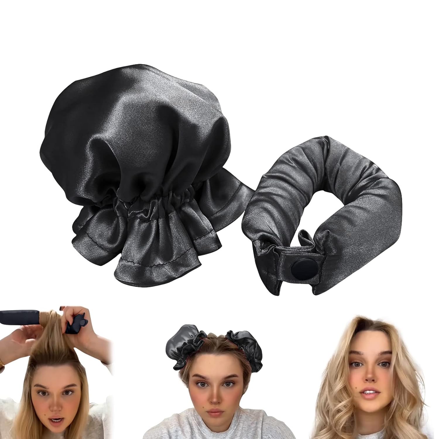 Juego de 2 rizadores de cabello sin calor satinados para rizos sin calor con gorras para el cabello, diadema suave para cabello largo, juego de