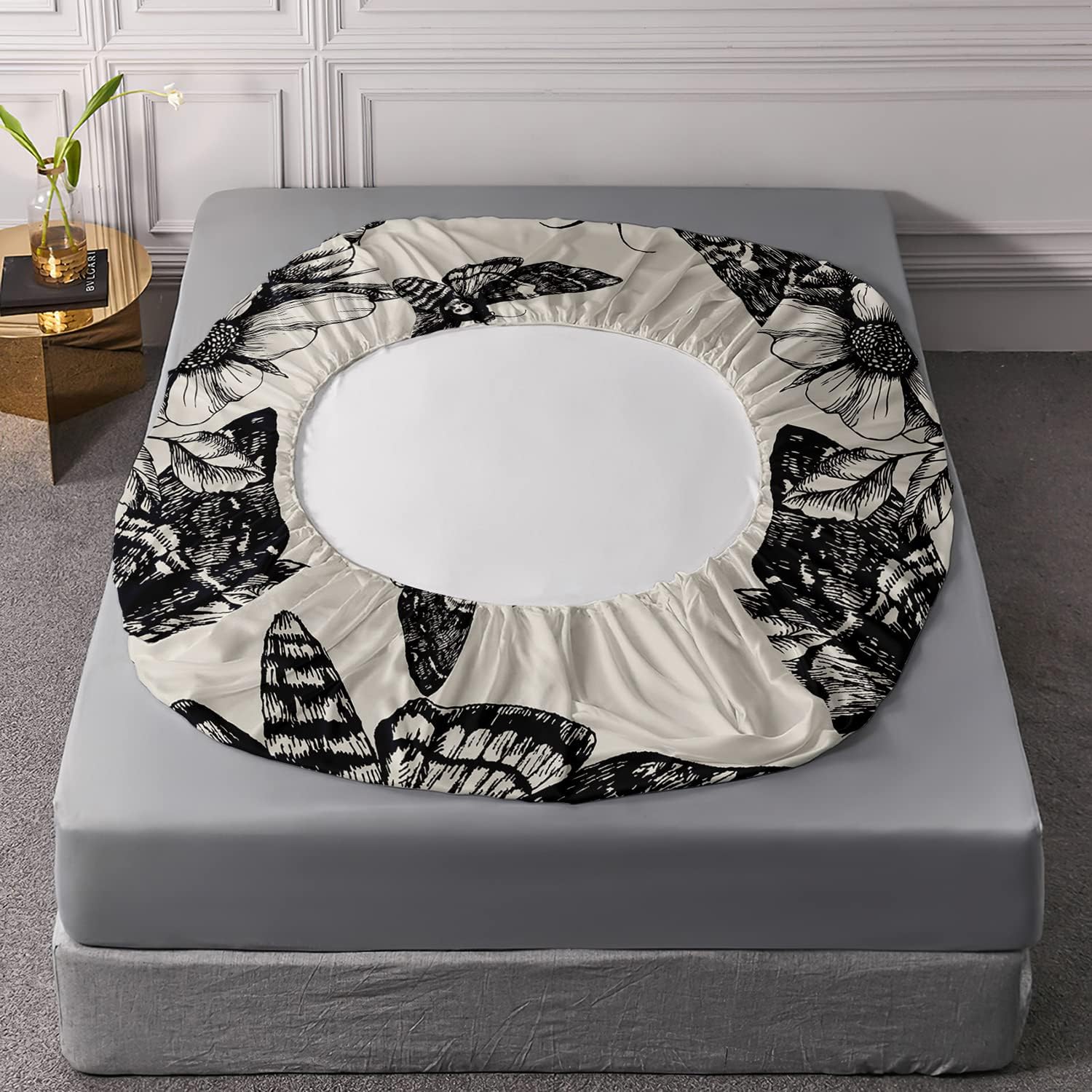 HOSIMA Juego de ropa de cama de polilla de la muerte para niñas, adolescentes, niños, decoración de calavera, sábana bajera ajustable tamaño