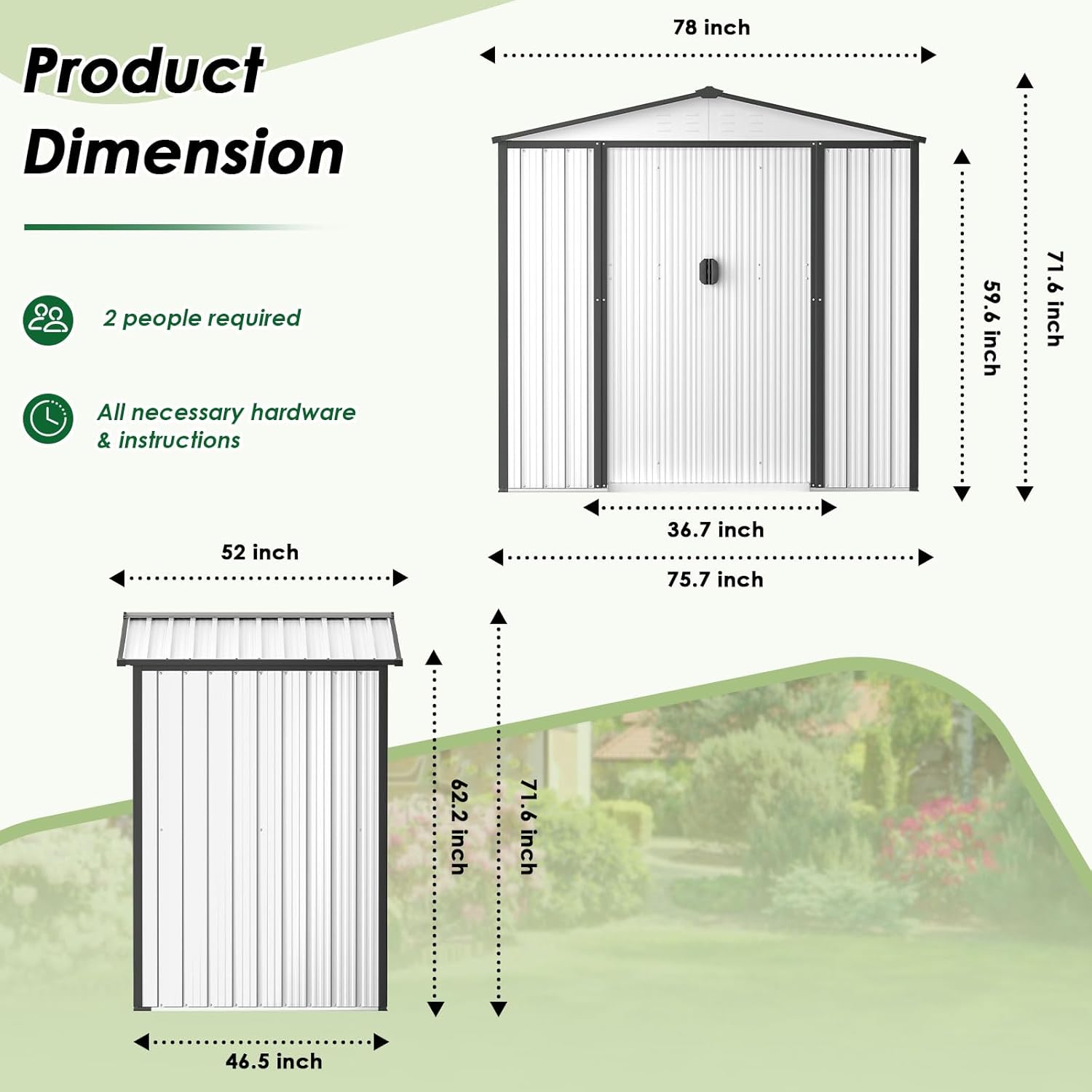 SUNCROWN Cobertizo de almacenamiento de jardín al aire libre, herramienta de almacenamiento de patio trasero de 4 x 6 pies con puerta corredera para