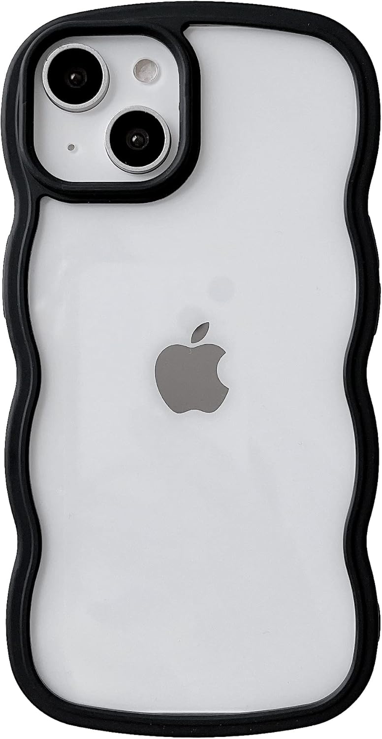 Caseative Marco de onda rizada de color sólido transparente suave compatible con funda de iPhone (negro, iPhone 14)