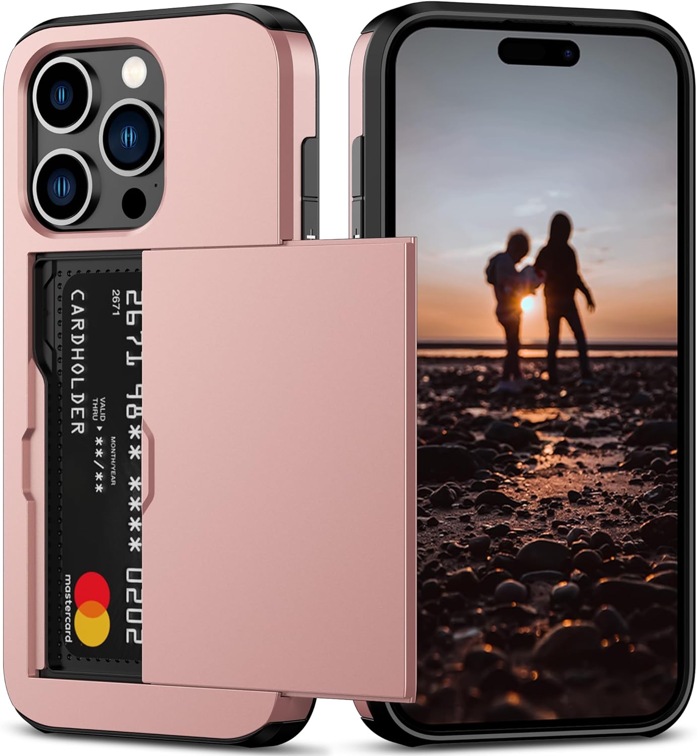 Nvollnoe Funda compatible con iPhone 15 Pro con tarjetero resistente de protección de doble capa a prueba de golpes, ranura para tarjetas oculta,