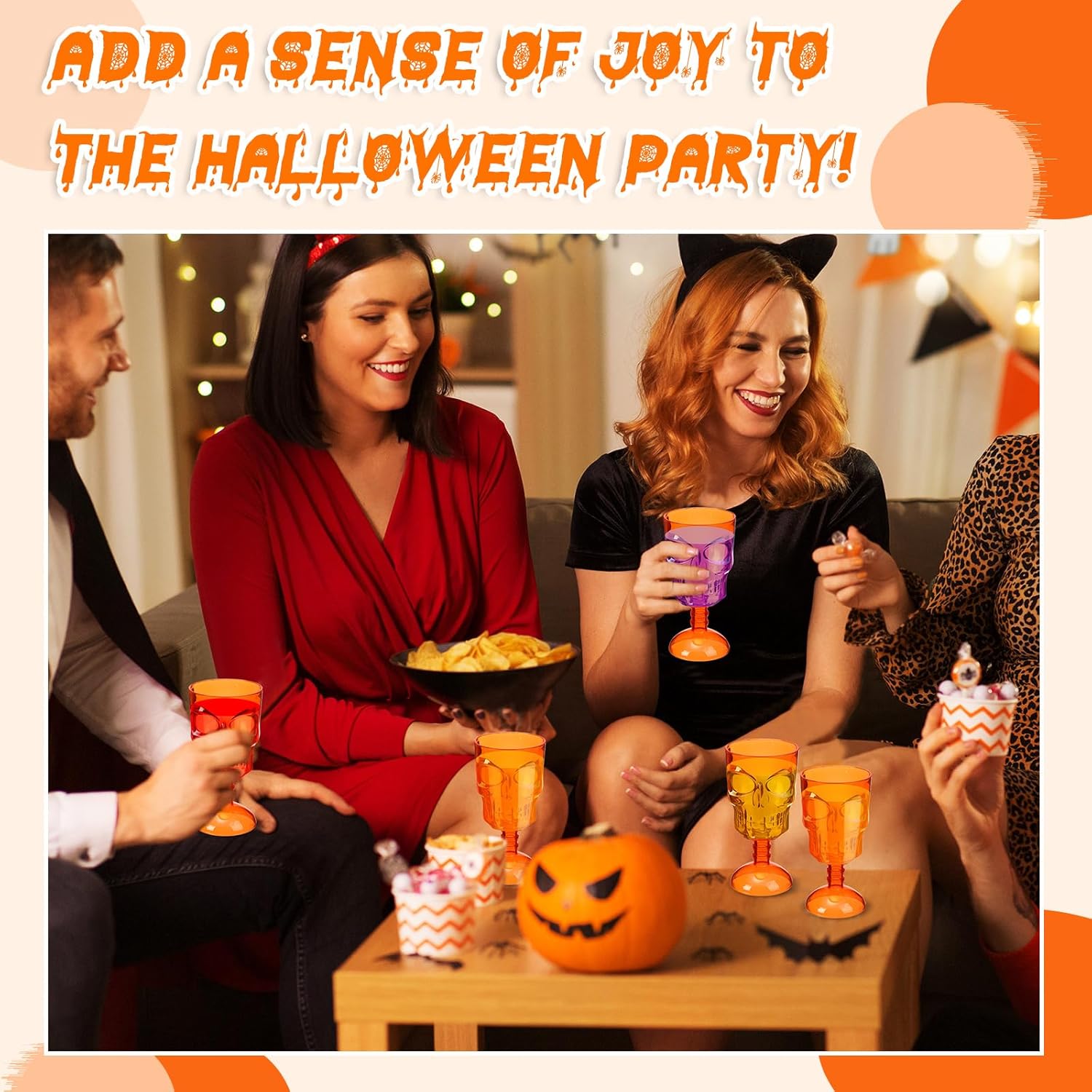 Juego de 12 copas de Halloween, copas de calavera, decoración de mesa gótica para fiesta, copa de vino de plástico, suministros para fiesta de