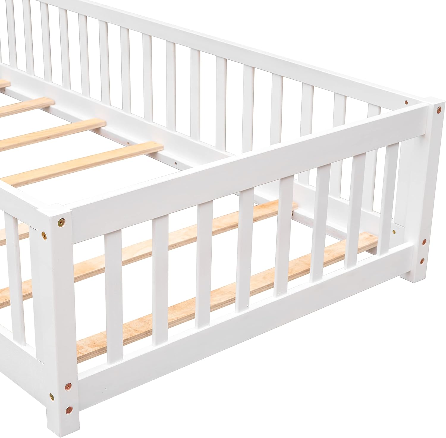 Cama moderna de plataforma de tamaño individual, cama de madera maciza con valla que se puede abrir, cama de madera para niños y niñas, soporte de