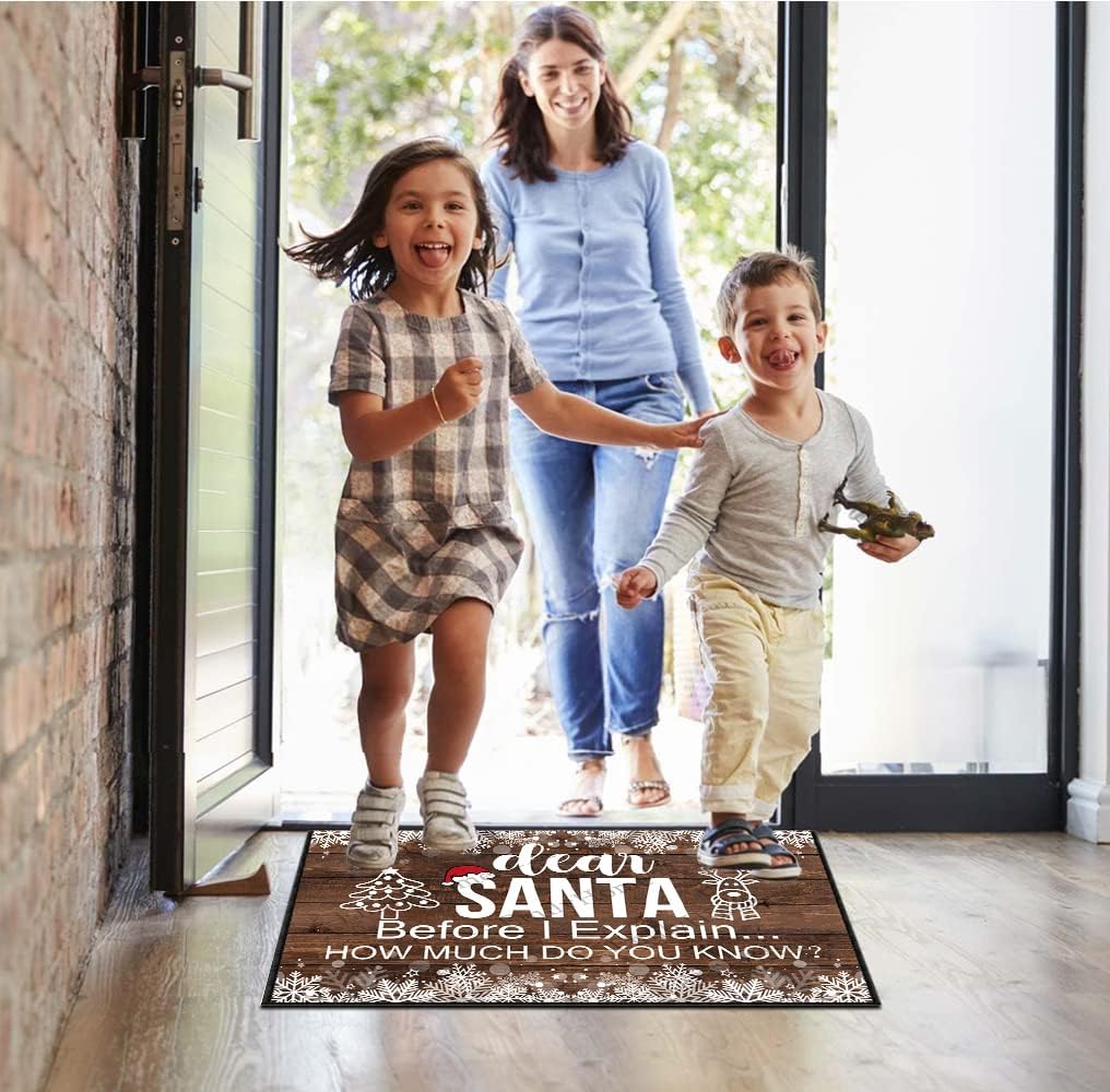 ZUYOENCO Entryway Rugs Indoor Non Slip, Dear Santa Before I Explain How Much Do You Know Outdoor Funny Welcome Mats for Front Door Mats Indoor