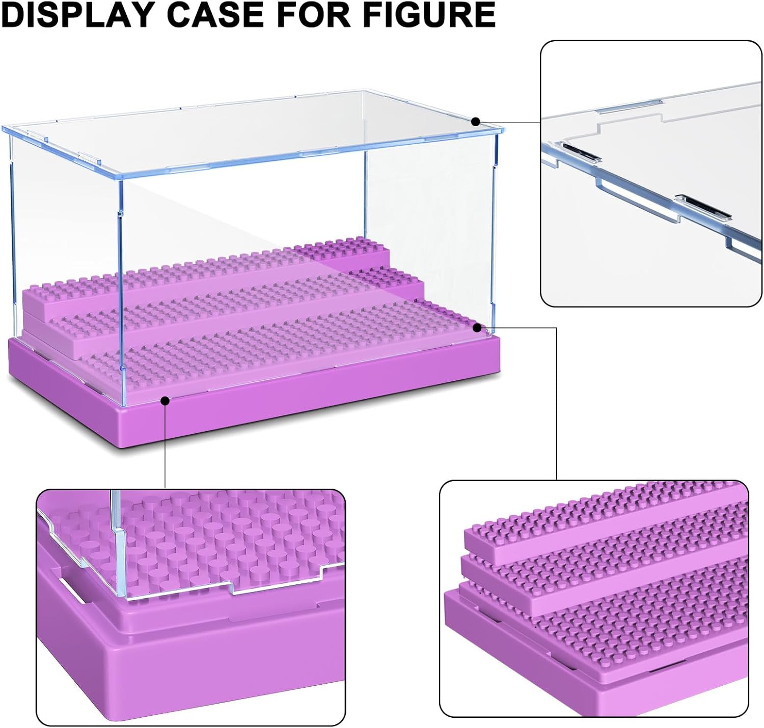 KKU Vitrina para bloques de figuras de acción de minifiguras, caja de exhibición de minifiguras acrílicas, caja de almacenamiento con 3 pasos