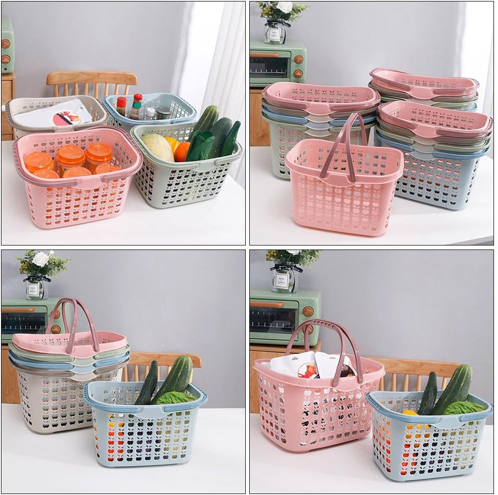 Hemoton Cesta de la compra con asas, cestas de compras de plástico al por menor, cestas de compras apilables, cesta de almacenamiento de frutas para