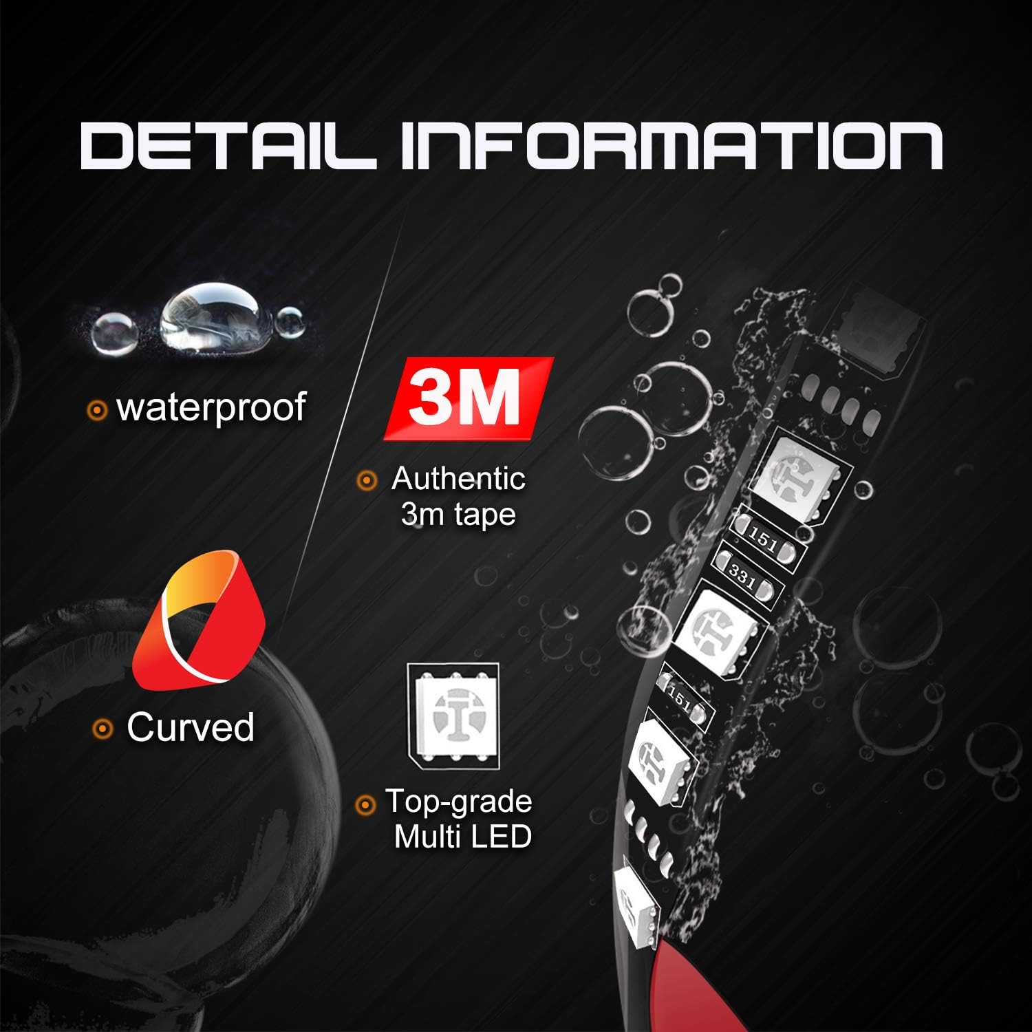 SUNPIE Kit de luces LED para motocicleta con freno y señal de giro, tiras LED multicolor para motocicleta con controles APPIFRF y cables de