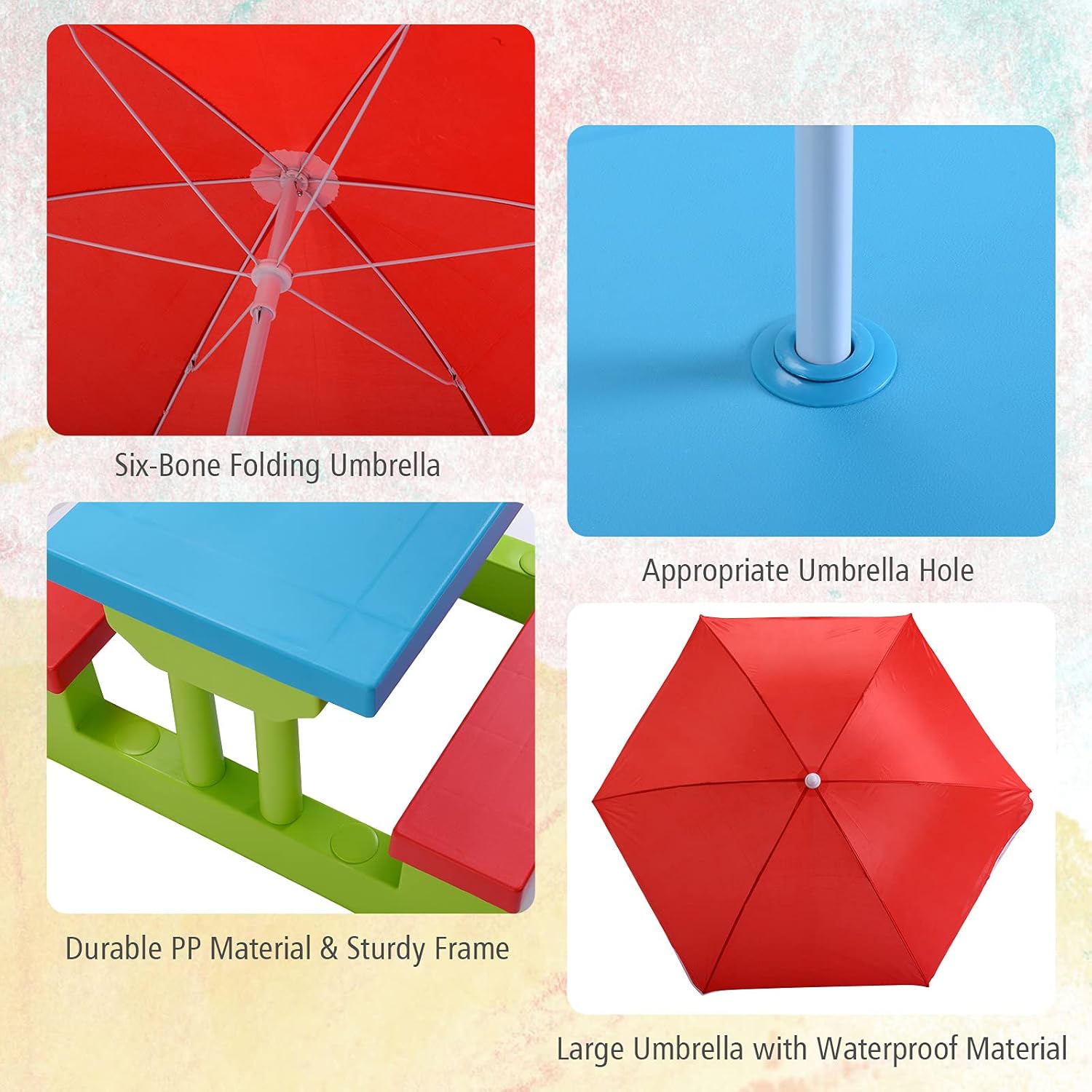 BETTARY – Juego de mesa y silla de picnic para niños pequeños, juego de mesa y banco para niños con paraguas extraíble, juego de mesa de picnic