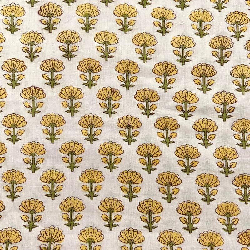 E-Tailor Tela de algodón India con estampado de bloques a mano, tela floral ideal para hacer vestidos, manualidades y artes, patchwork, acolchado,